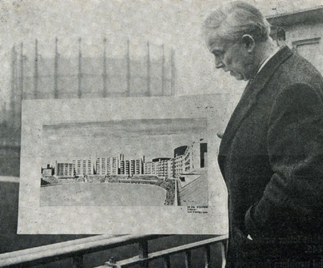 Surrey secretary Geoffrey Howard examines plans for The Oval, January 18, 1967