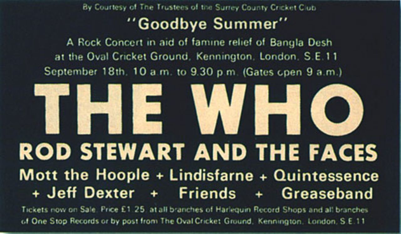 A poster advertising the concert at The Oval, September 18, 1971