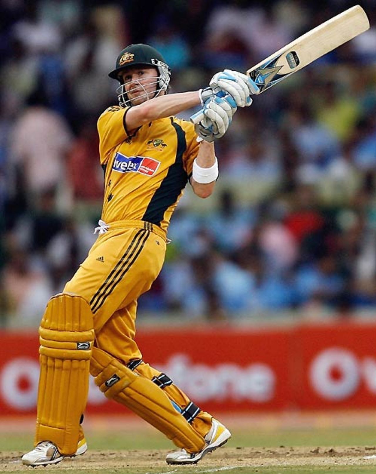 Michael Clarke fetches a huge six over deep midwicket, India v Australia, 1st ODI, Bangalore, September 29, 2007


