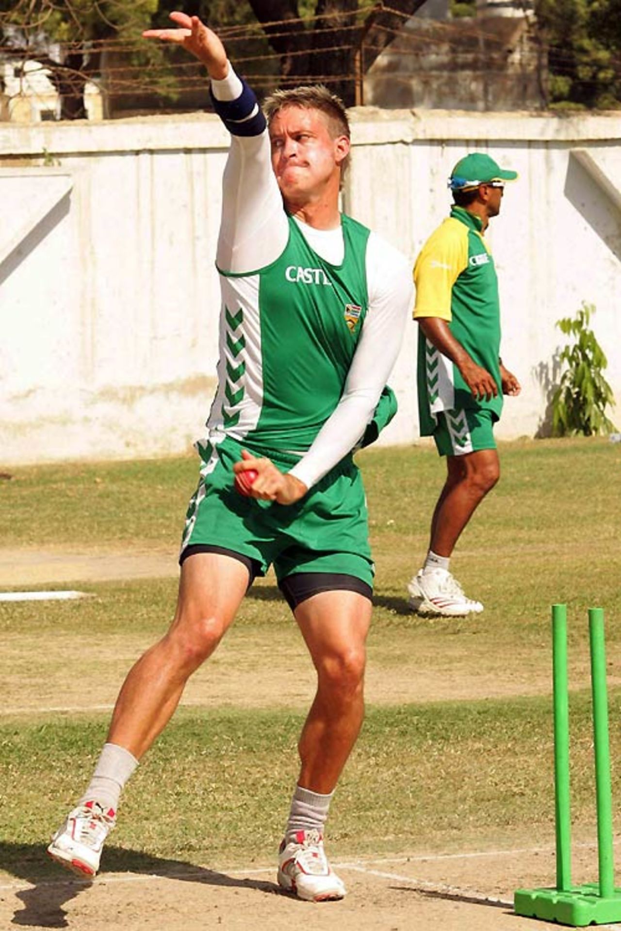 Paul Harris bowls during a net session before the first Test, Karachi, September 30, 2007