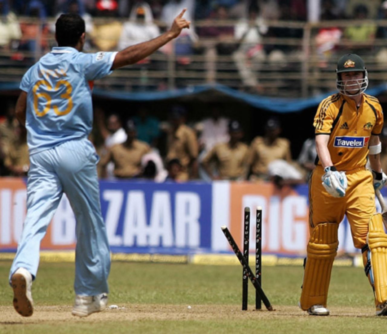 Michael Clarke walks back after being stumped off Irfan Pathan, India v Australia, 2nd ODI, Kochi, October 2, 2007