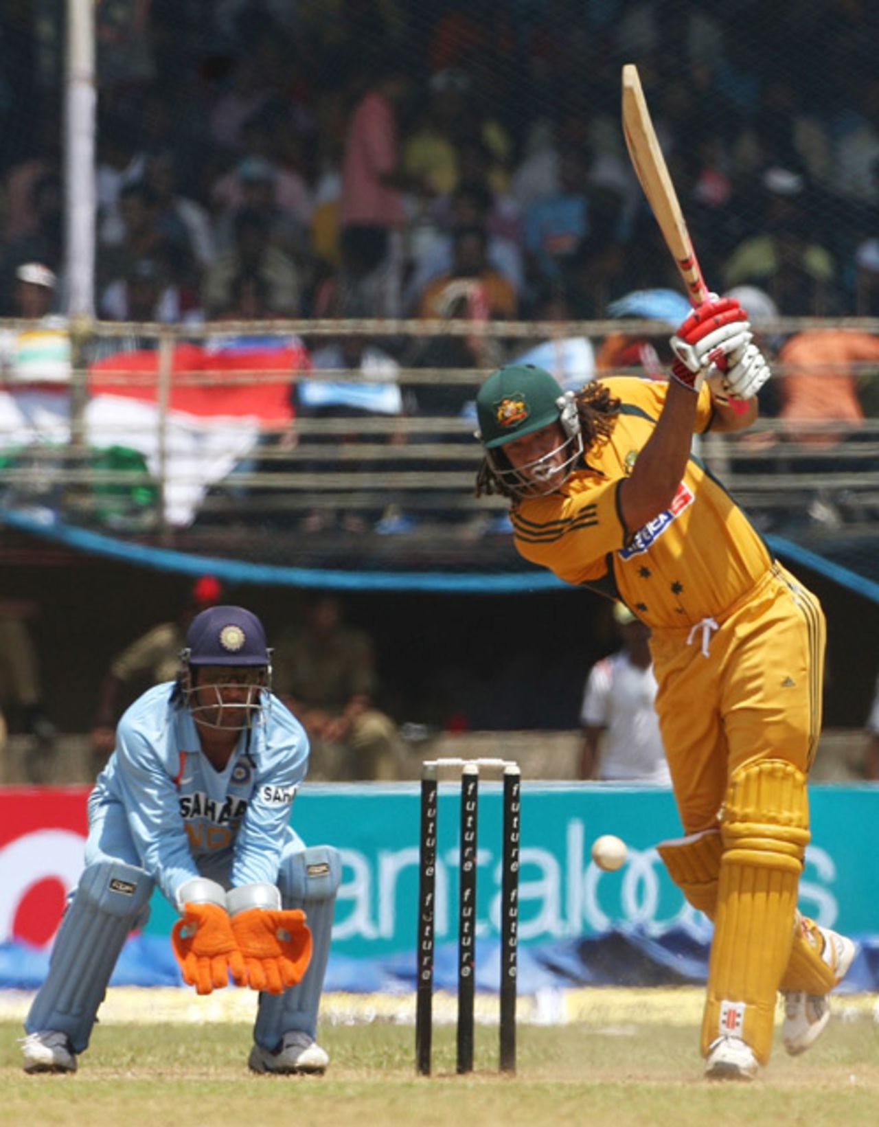 Andrew Symonds smashes the ball down the ground, India v Australia, 2nd ODI, Kochi, October 2, 2007 