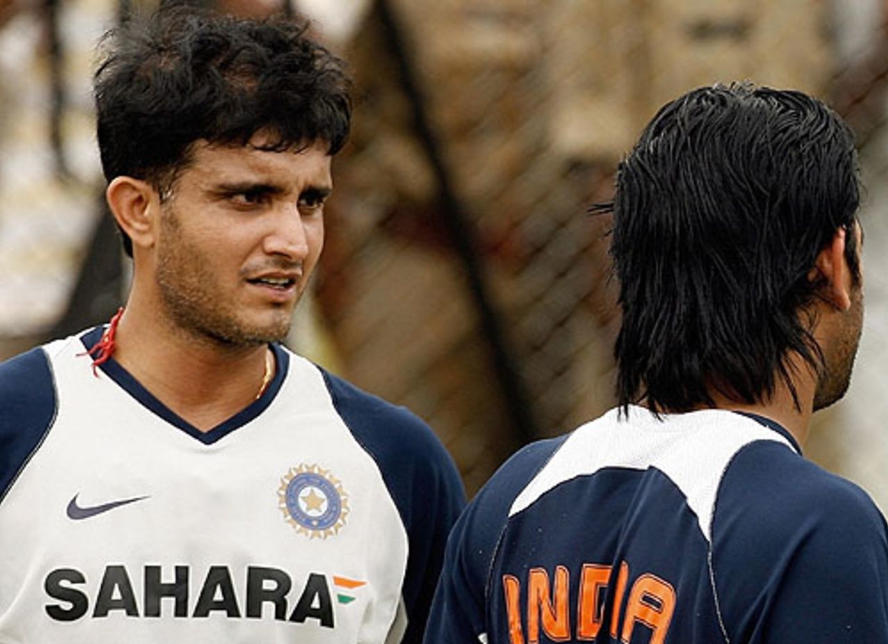 Sourav Ganguly has a word with Mahendra Singh Dhoni, India v Australia ODI series, Rajiv Gandhi International Stadium, Hyderabad, October 4, 2007