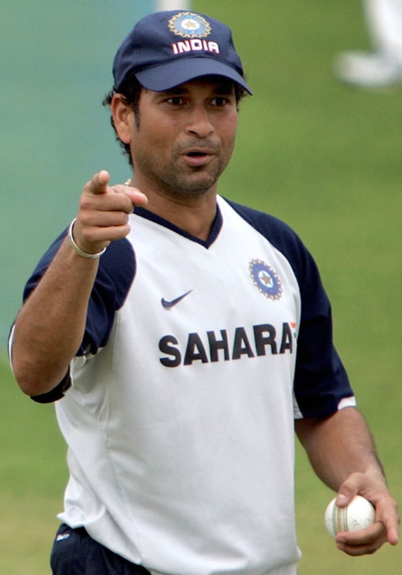 That's my point: Sachin Tendulkar at work during practice, India v Australia ODI series, Rajiv Gandhi International Stadium, Hyderabad, October 4, 2007