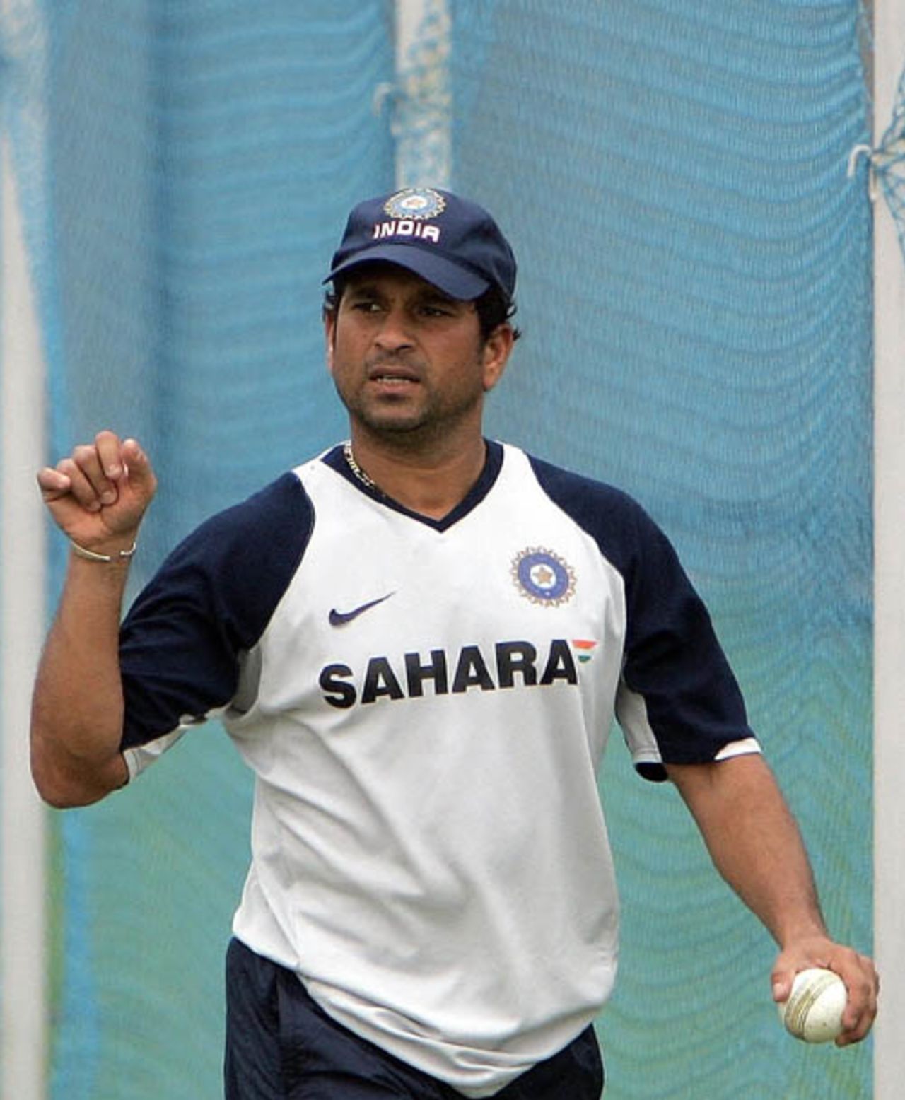 Sachin Tendulkar works on his bowling during practice, India v Australia ODI series, Rajiv Gandhi International Stadium, Hyderabad, October 4, 2007