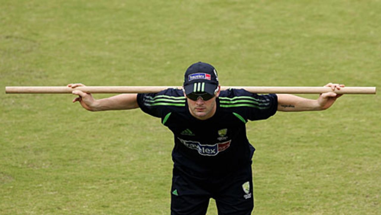 Michael Clarke warms up during practice, Hyderabad, October 4, 2007