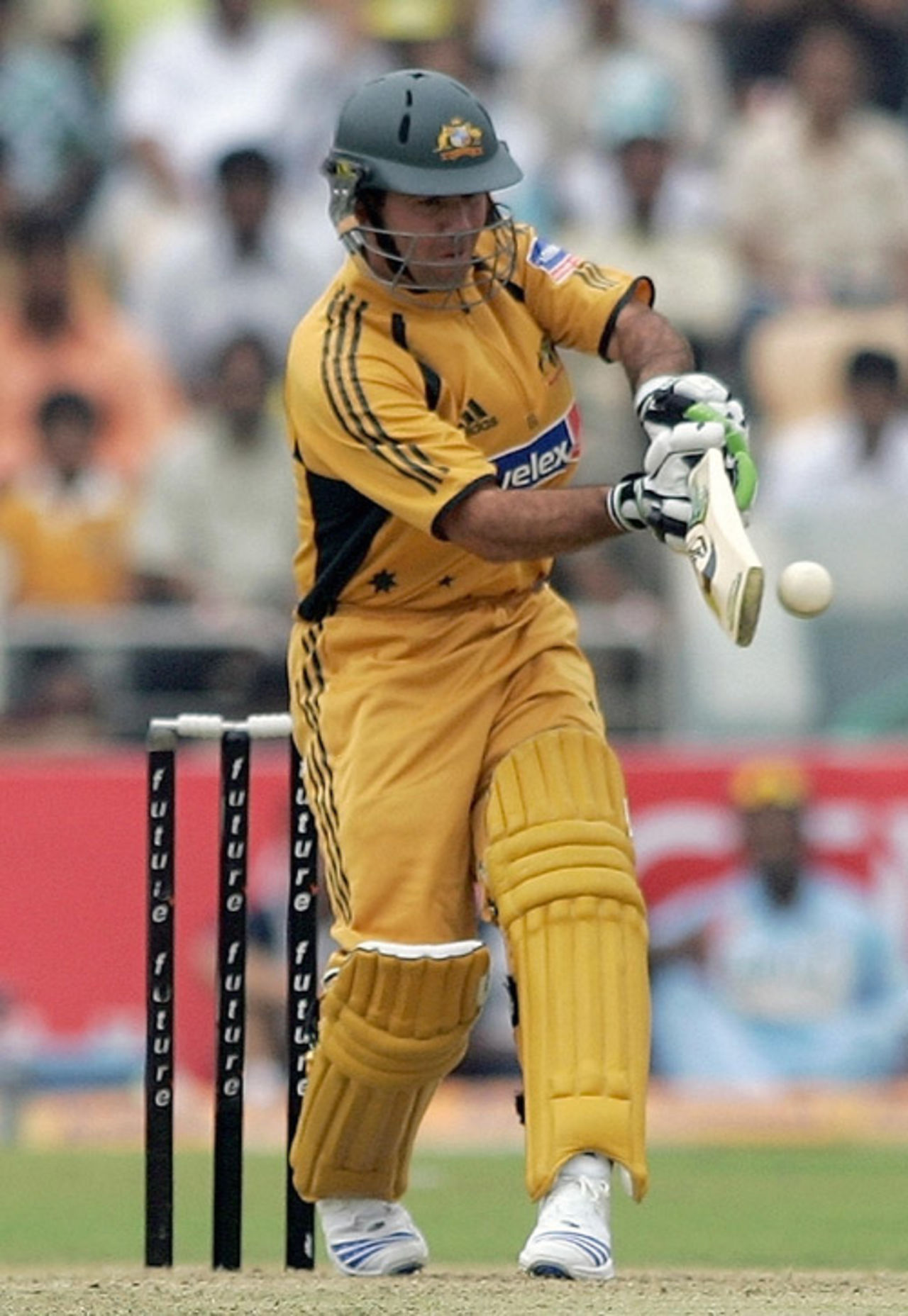 Ricky Ponting plays a shot during his return from a hamstring strain, India v Australia, 3rd ODI, Hyderabad, October 5, 2007