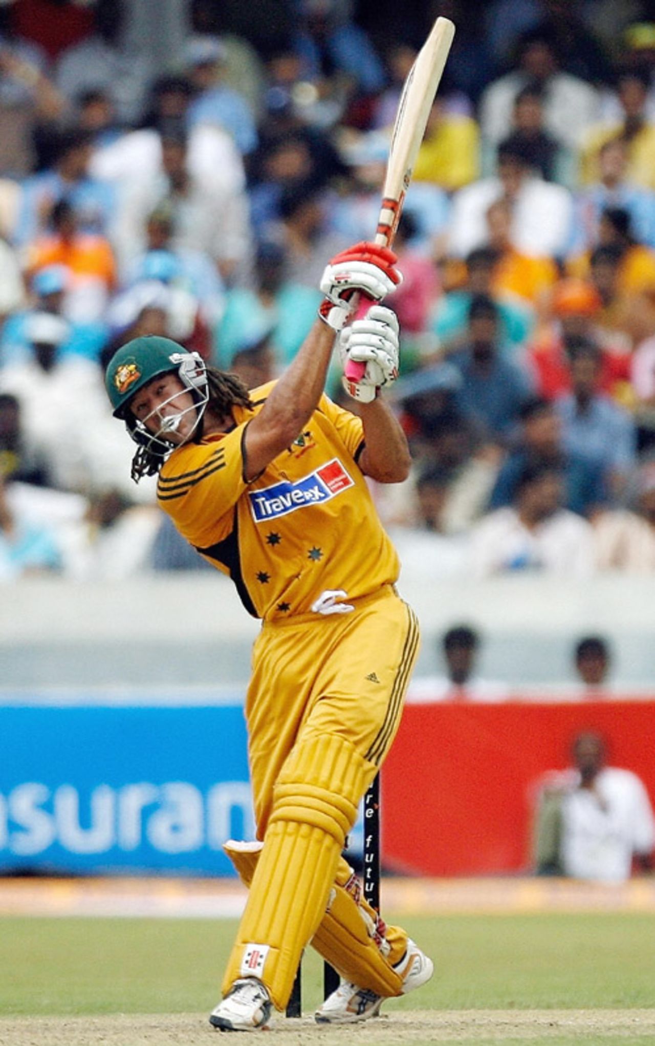 Andrew Symonds powers one over long-on, India v Australia, 3rd ODI, Hyderabad, October 5, 2007