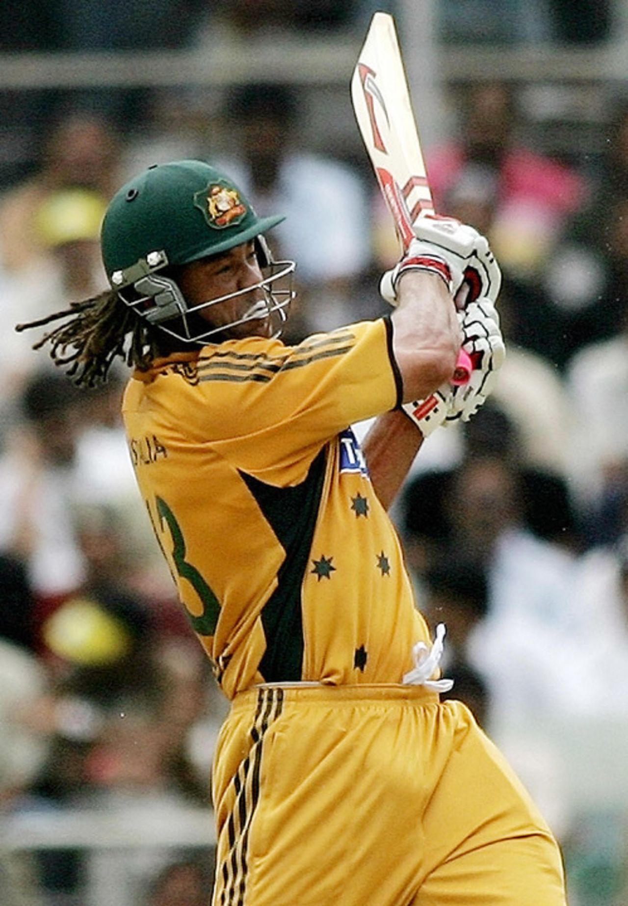 Andrew Symonds smashes one of five sixes during his 89, India v Australia, 3rd ODI, Hyderabad, October 5, 2007