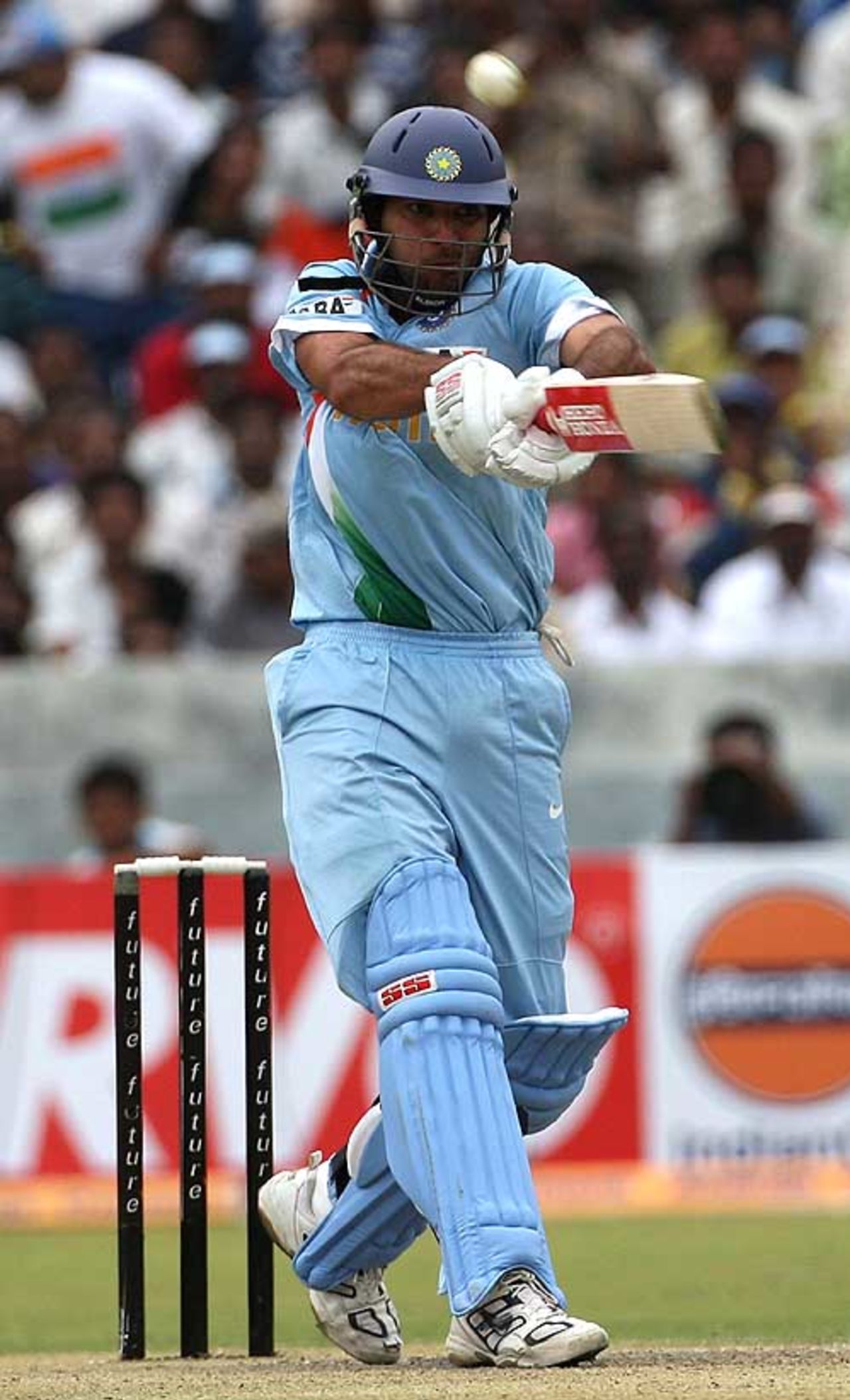 Yuvraj Singh attempts to pull during his hundred, India v Australia, 3rd ODI, Hyderabad, October 5, 2007