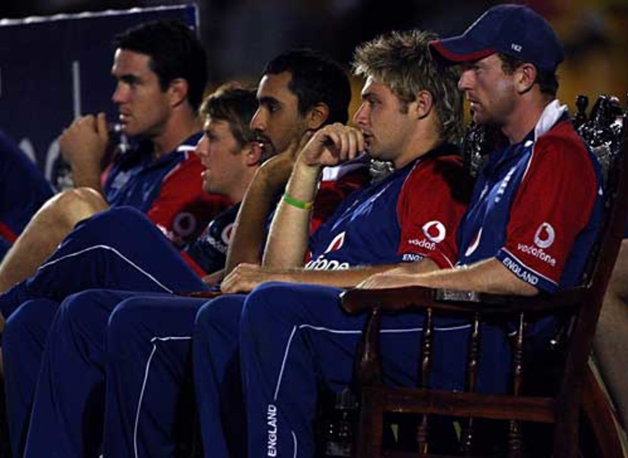 England players watch the start of their run chase, Sri Lanka v England, 3rd ODI, Dambulla, October 7, 2007