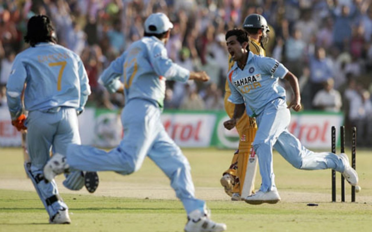 RP Singh sets off after a moment of brilliance in the field, India v Australia, 4th ODI, Chandigarh, October 8, 2007
