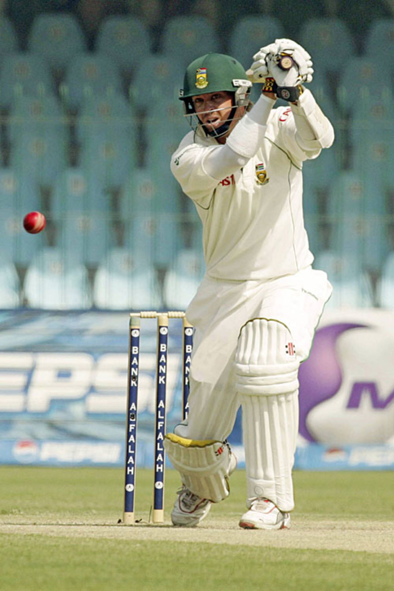 Paul Harris drives down the ground, Pakistan v South Africa, 2nd Test, Lahore, 2nd day, 