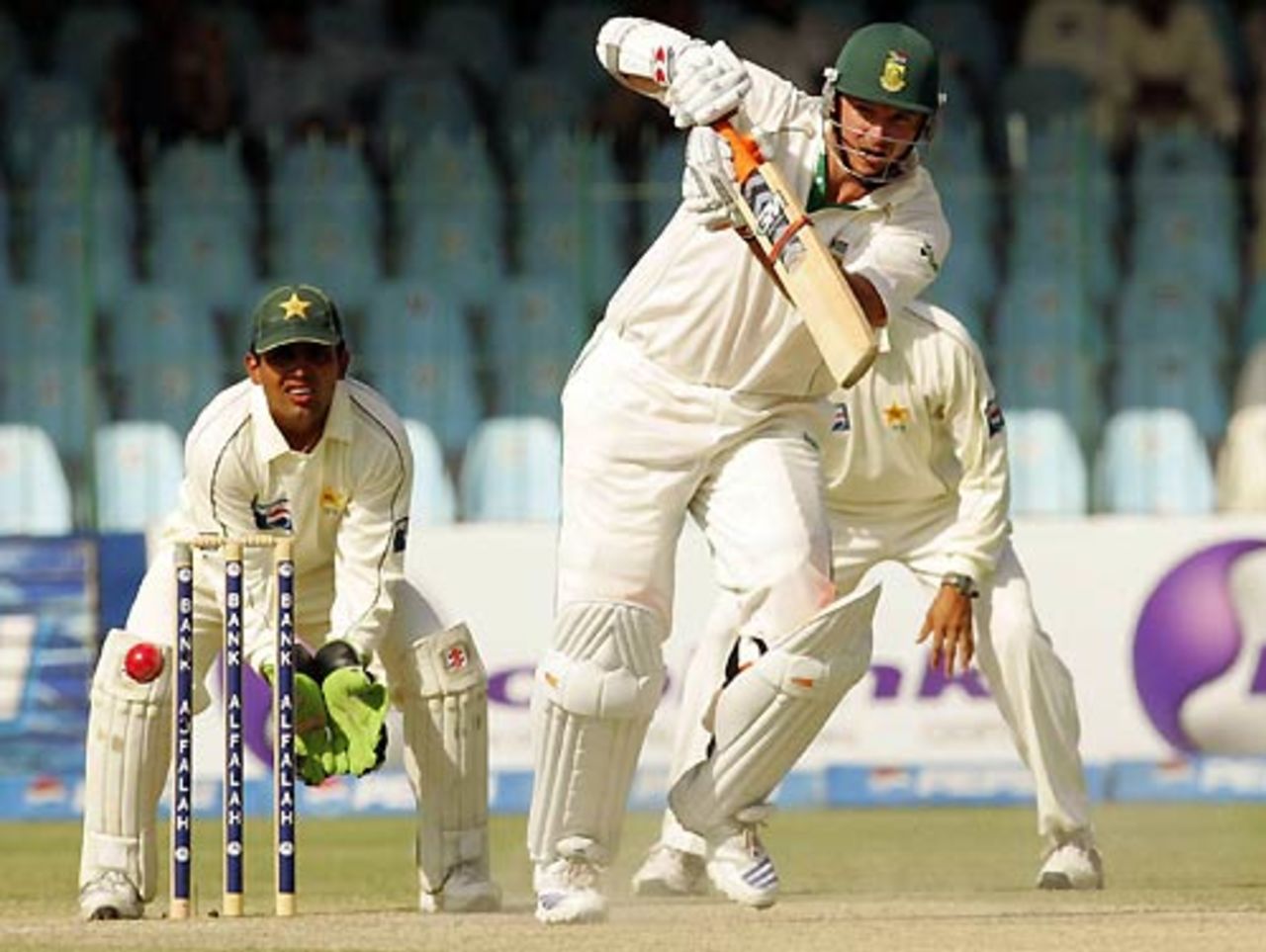 Graeme Smith keeps the scoreboard ticking with a neat on drive, Pakistan v South Africa, 2nd Test, Lahore, 3rd day, October 10, 2007