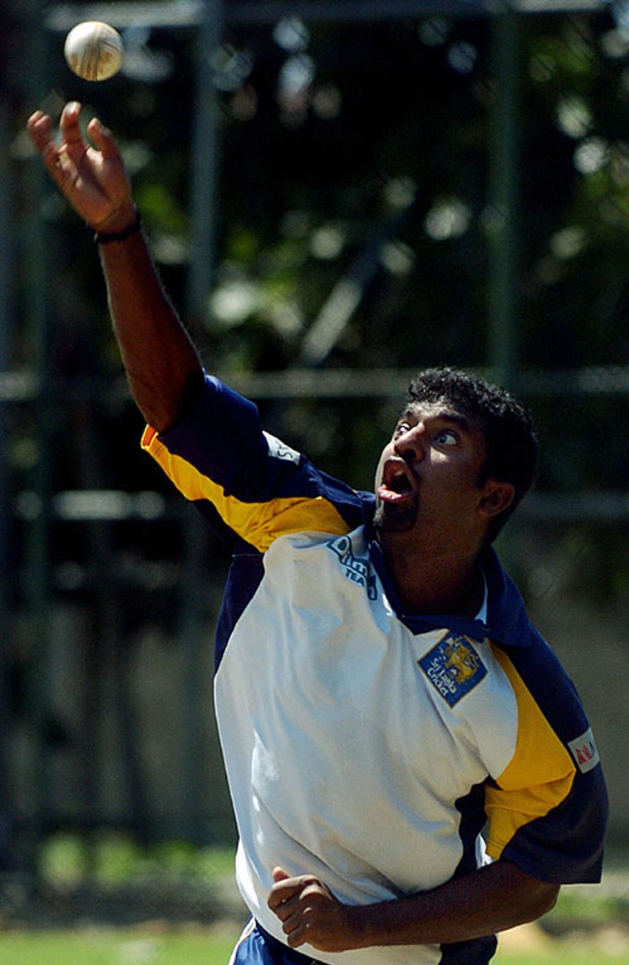 Muttiah Muralitharan bowls during a practice session, Colombo, October 12, 2007