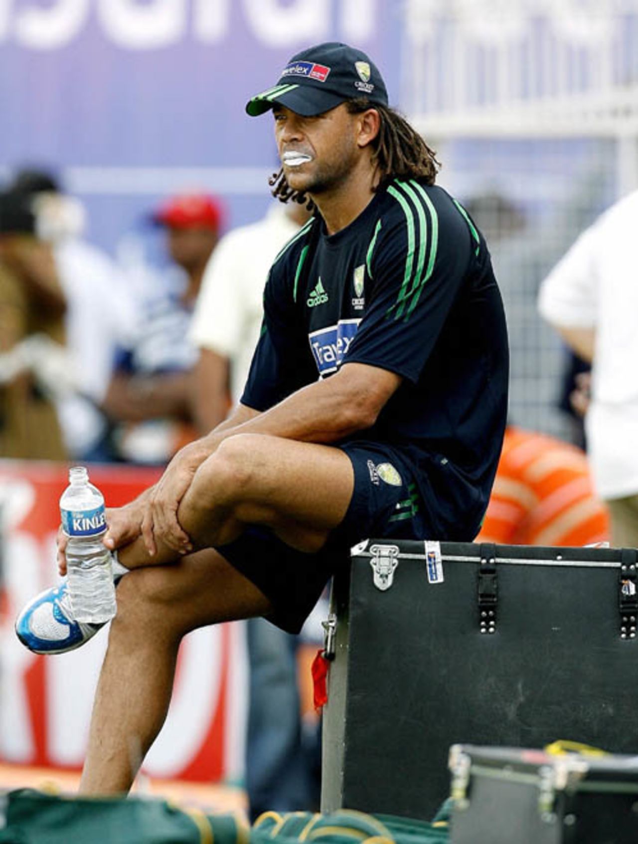 Andrew Symonds takes a break during practice, Nagpur, October 13, 2007