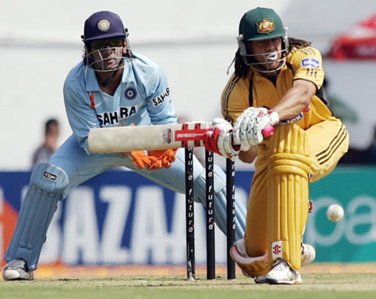 Andrew Symonds is poised to sweep, India v Australia, 6th ODI, Nagpur, October 14, 2007
