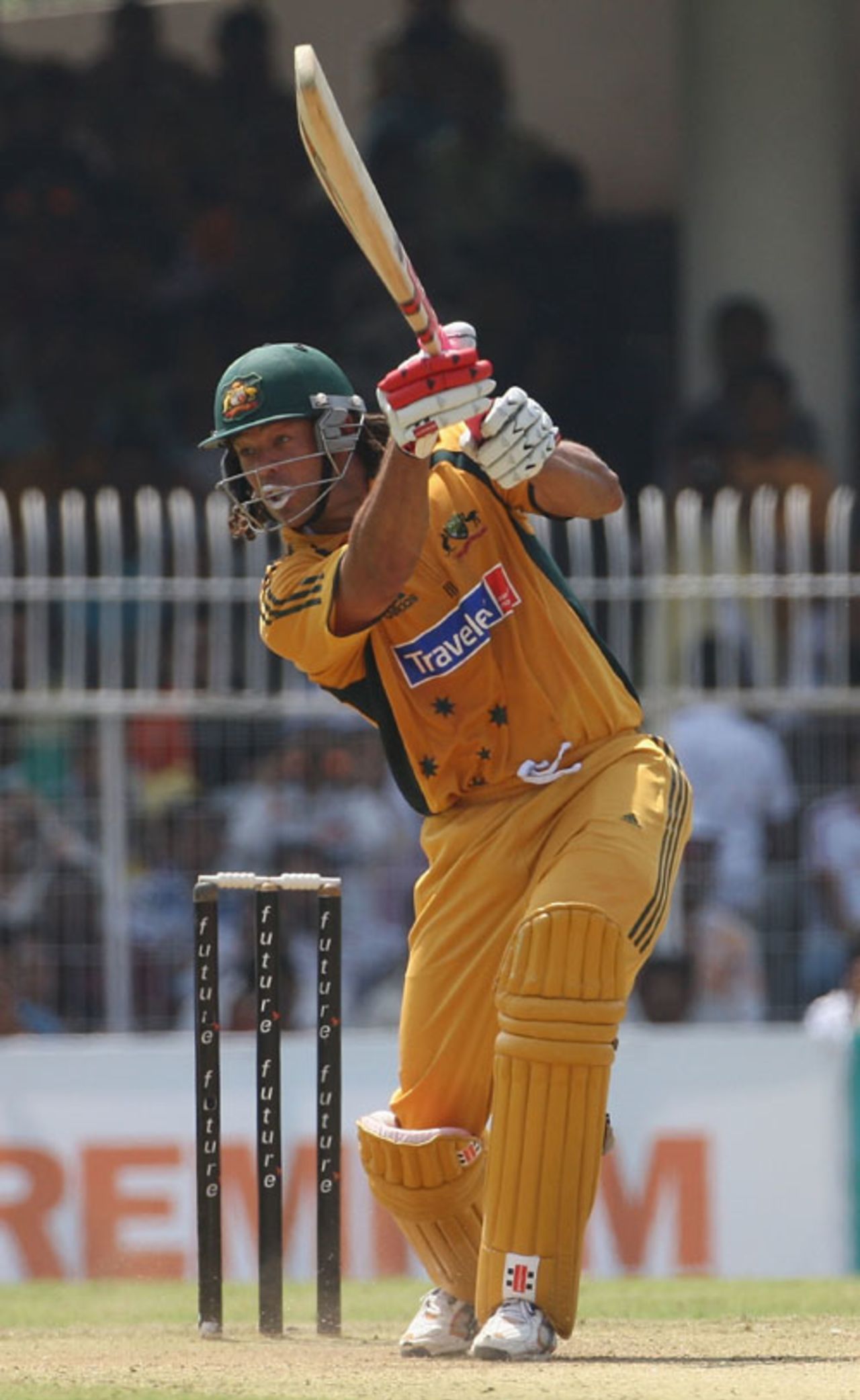 Andrew Symonds powers the ball through the covers, India v Australia, 6th ODI, Nagpur, October 14, 2007