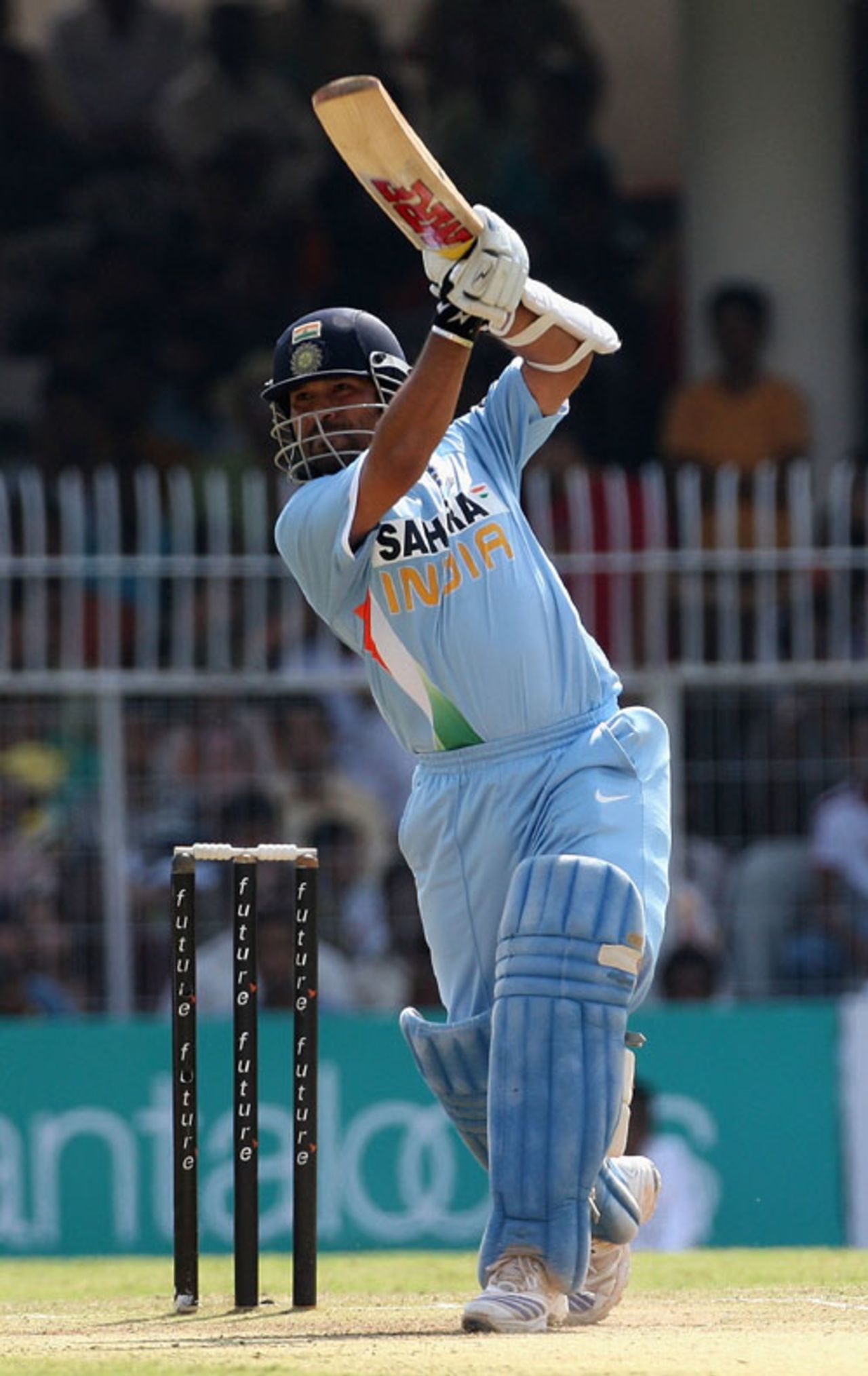 Sachin Tendulkar drives to the extra cover boundary, India v Australia, 6th ODI, Nagpur, October 14, 2007