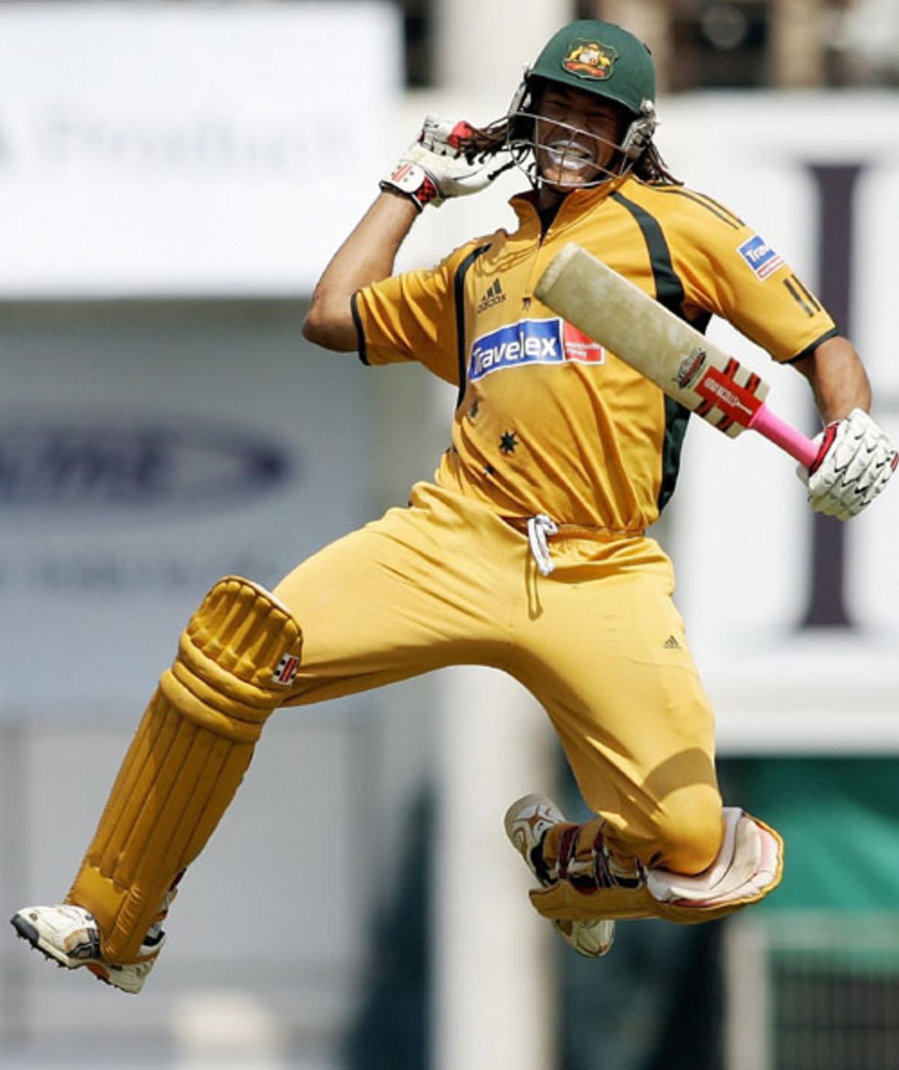 Andrew Symonds jumps for joy after reaching his sixth ODI century, India v Australia, 6th ODI, Nagpur, October 14, 2007