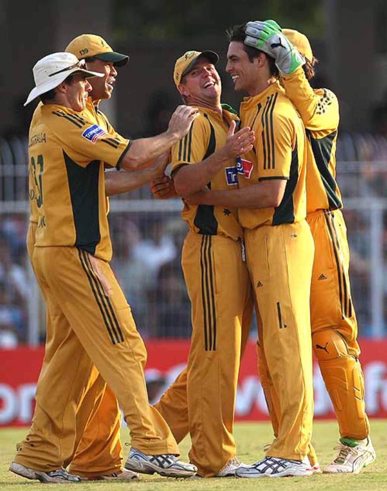 Mitchell Johnson took two wickets in the 49th over, India v Australia, 6th ODI, Nagpur, October 14, 2007   



