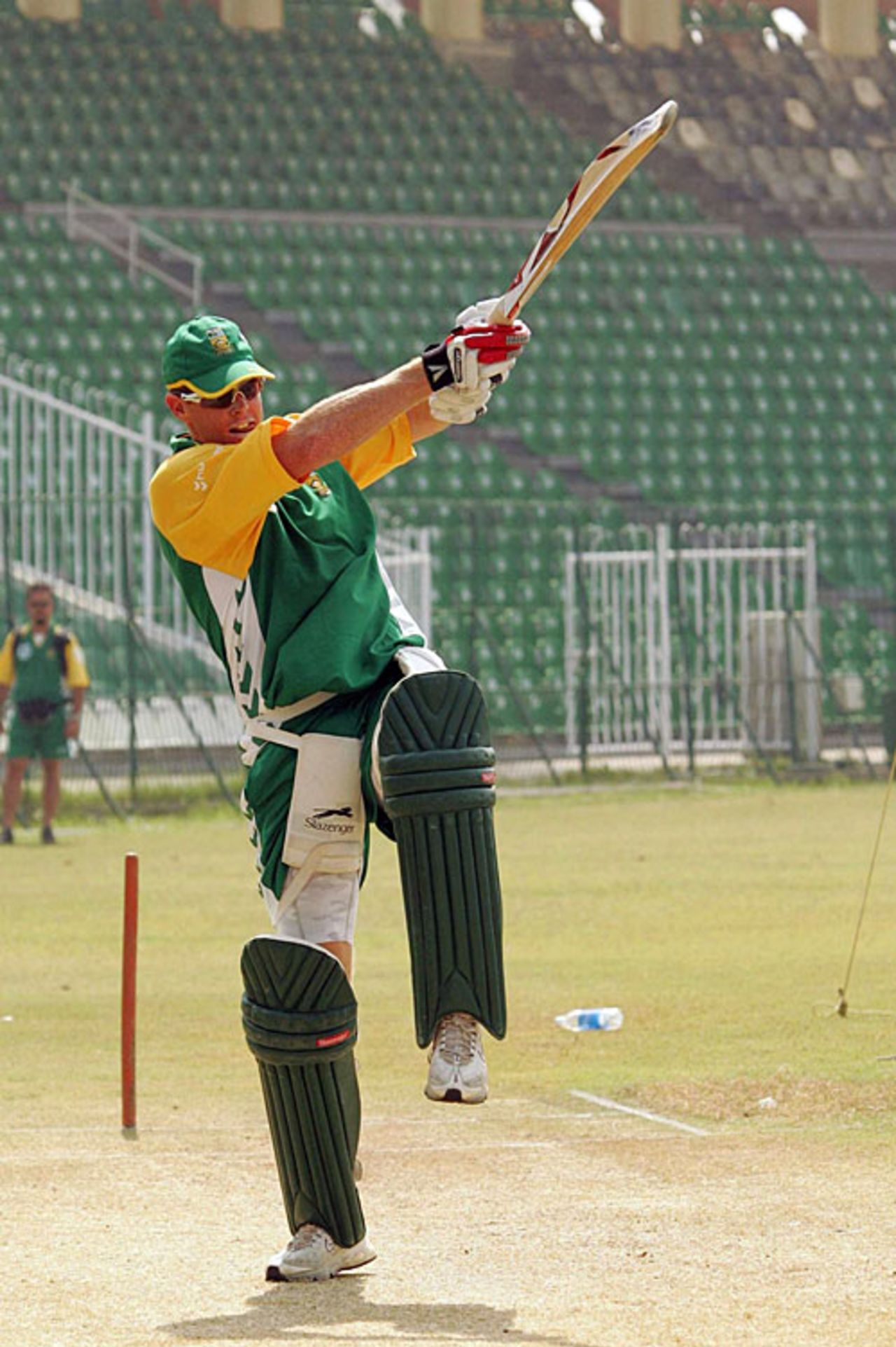 Shaun Pollock hits out in the nets, Lahore, October 15, 2007