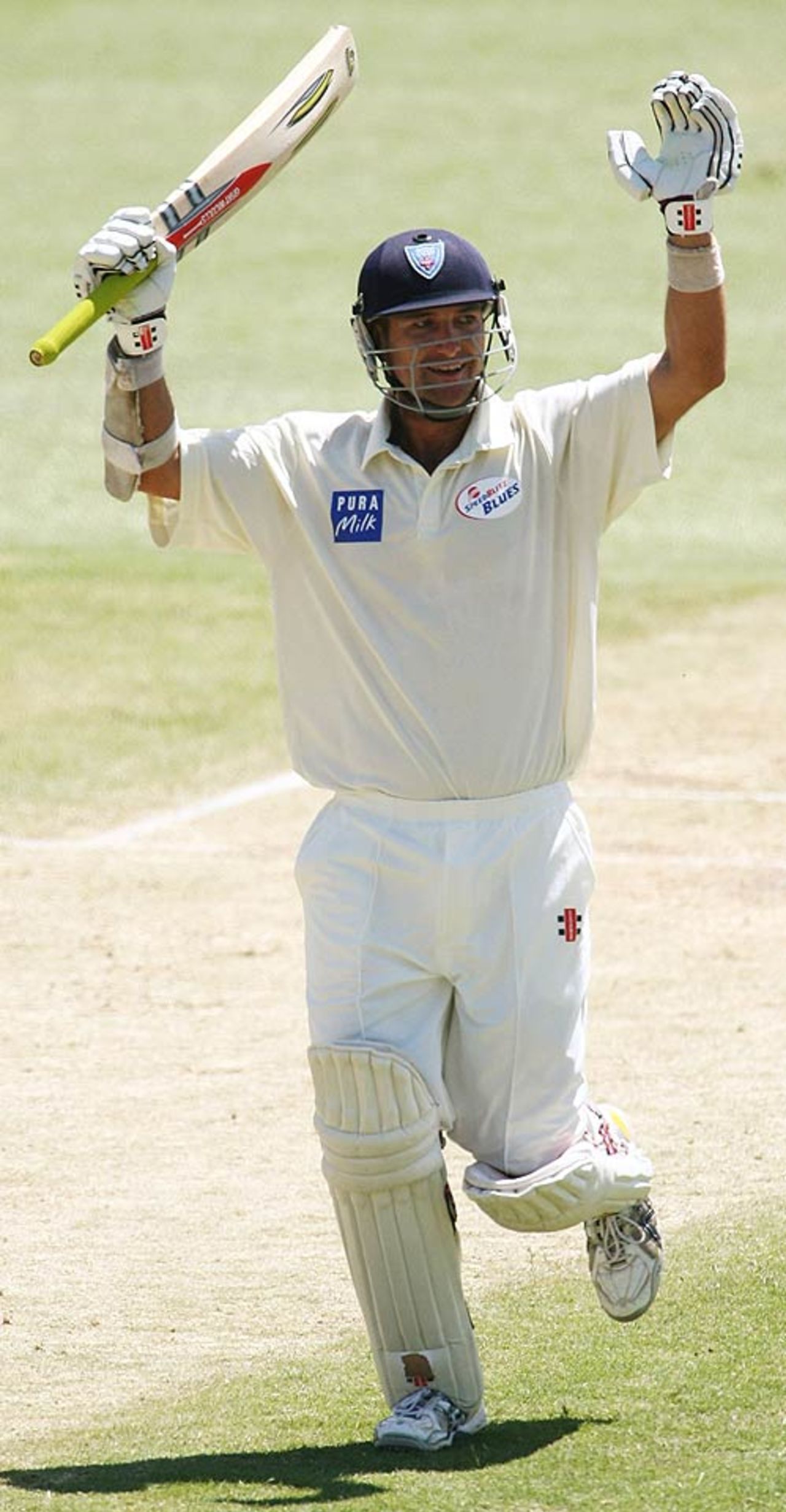 Phil Jaques celebrates reaching his century, Western Australia v New South Wales, Pura Cup, Perth, October 16, 2007