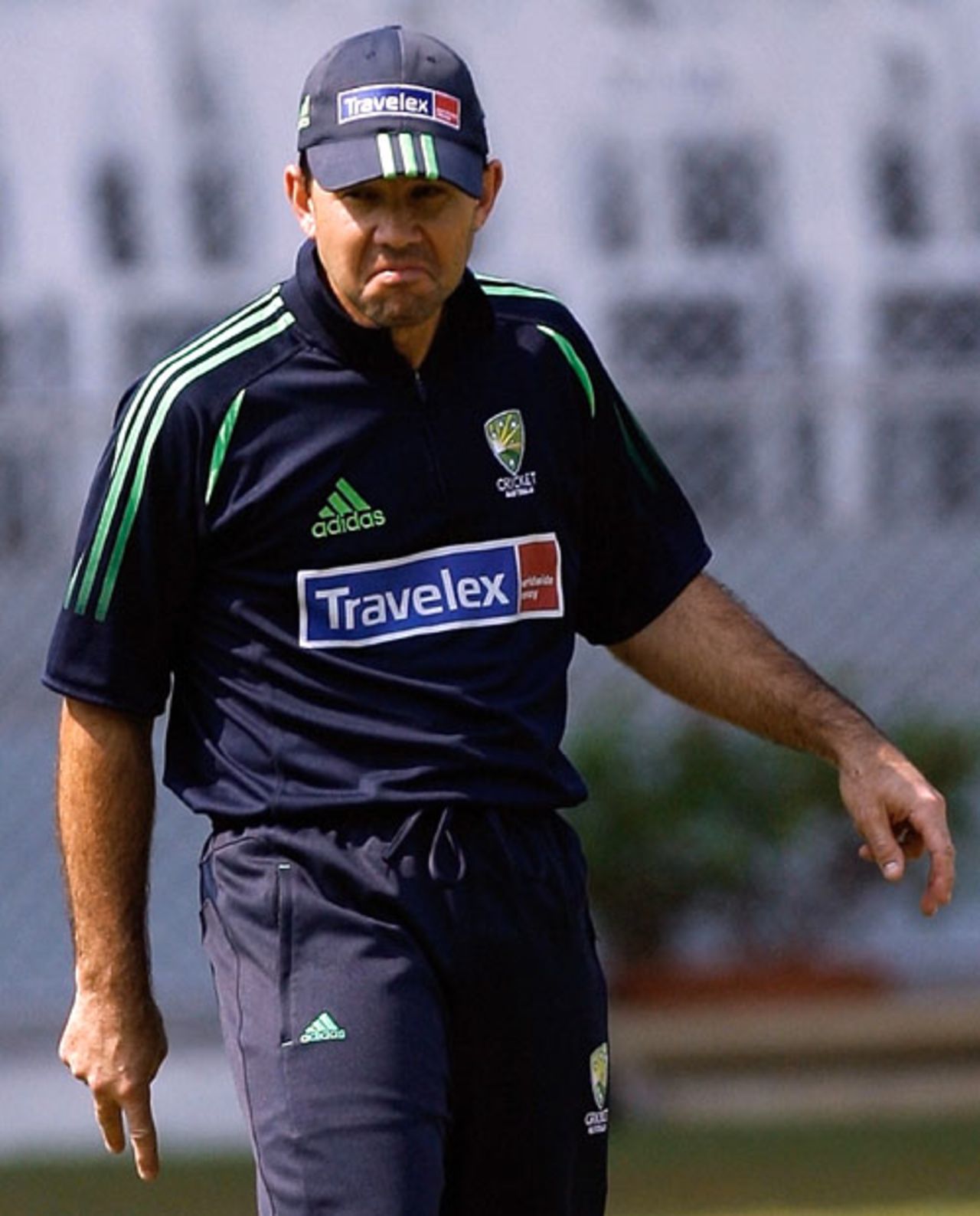 Ricky Ponting makes a funny face during practice at the Brabourne Stadium, Mumbai, October 16, 2007