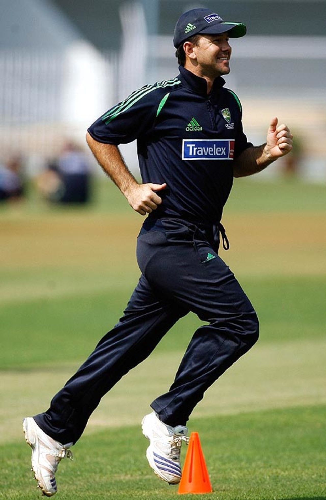 Ricky Ponting jogs during practice at the Brabourne Stadium, Mumbai, October 16, 2007