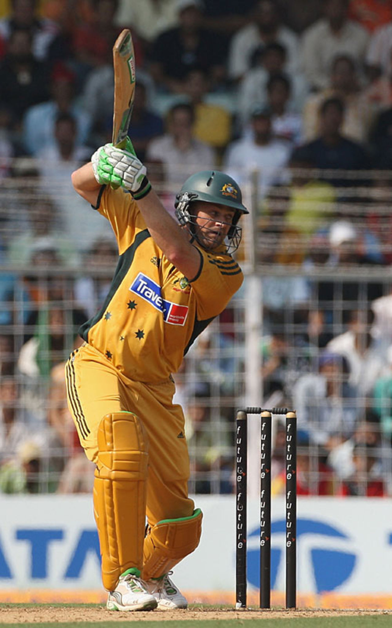 Adam Gilchrist gets an edge to Harbhajan Singh at third man, India v Australia, 7th ODI, Mumbai, October 17, 2007