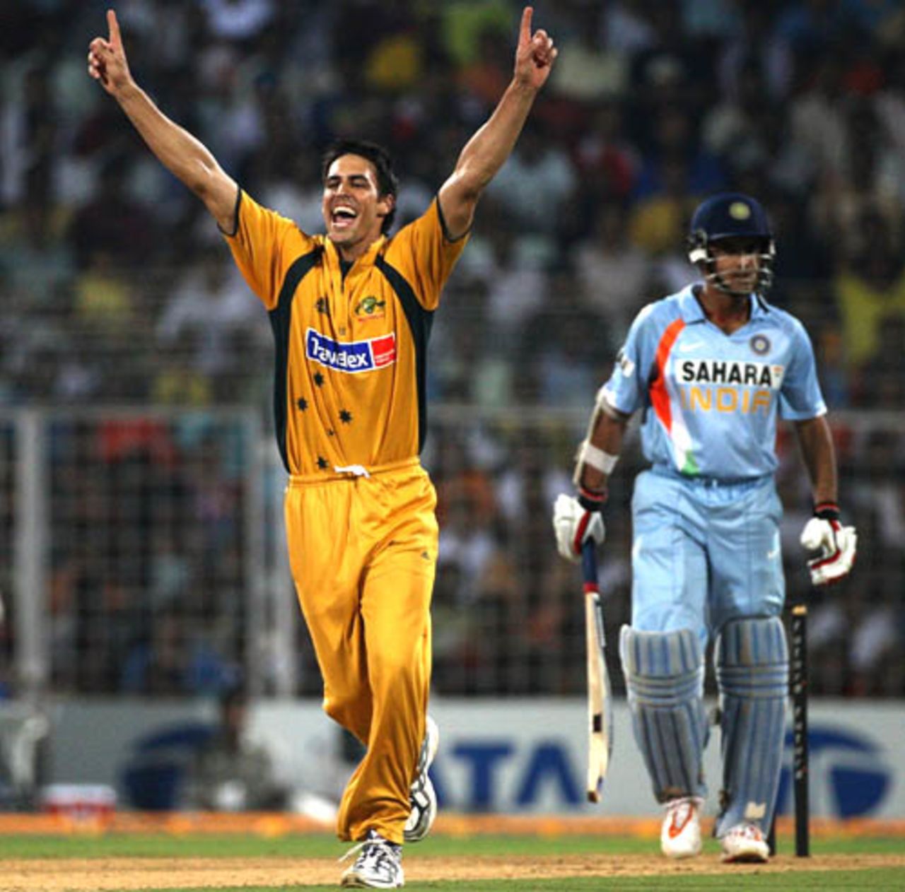 Sourav Ganguly was caught behind off Mitchell Johnson, India v Australia, 7th ODI, Mumbai, October 17, 2007