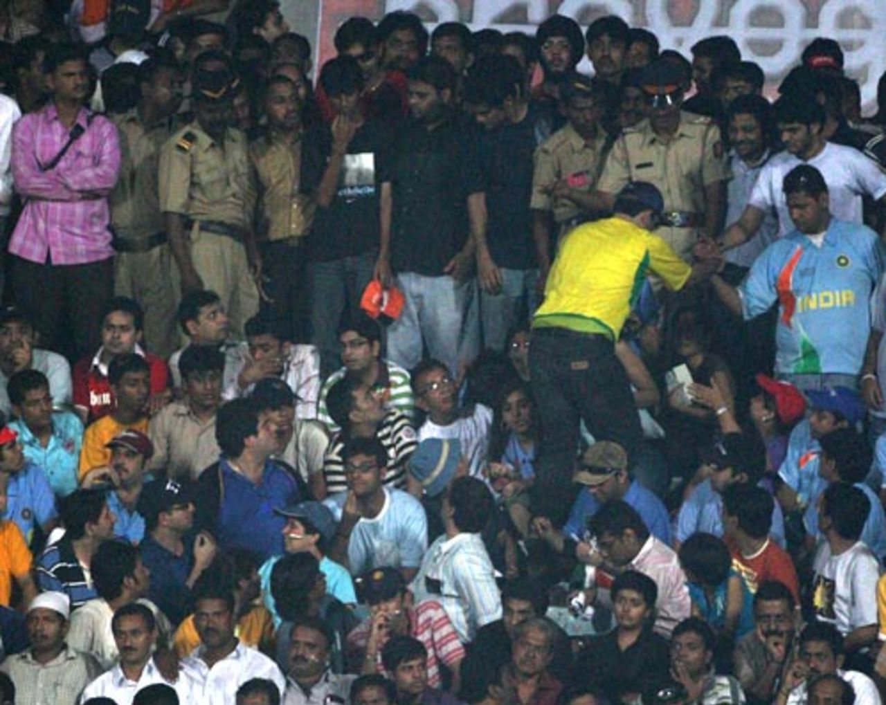 Police presence in the stands at the Wankhede Stadium, India v Australia, 7th ODI, Mumbai, October 17, 2007