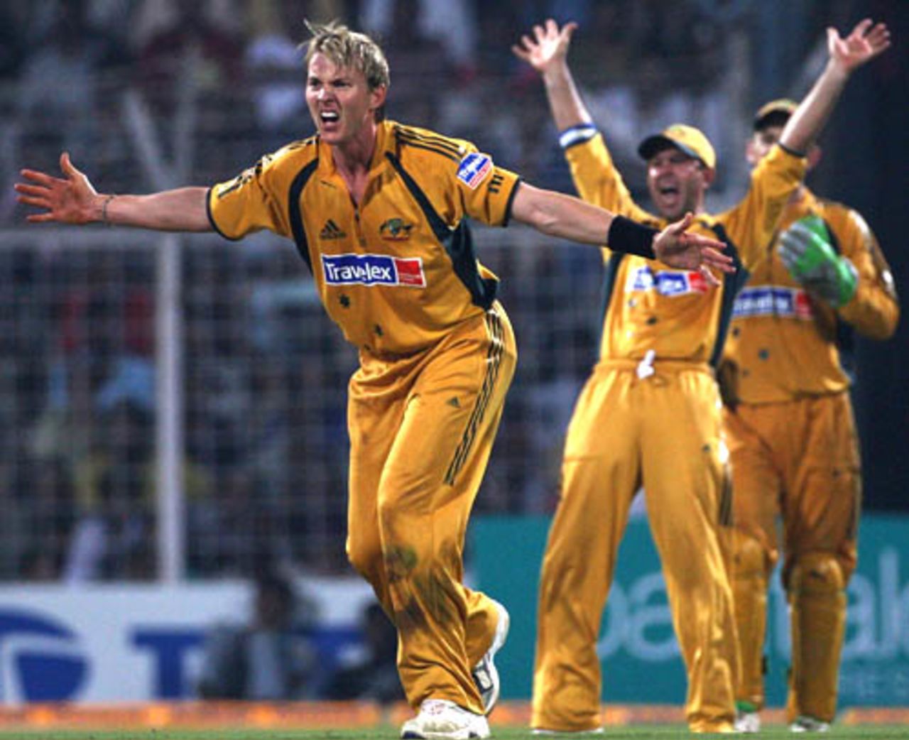 Brett Lee leads a vociferous appeal for a caught behind against Murali Kartik, India v Australia, 7th ODI, Mumbai, October 17, 2007