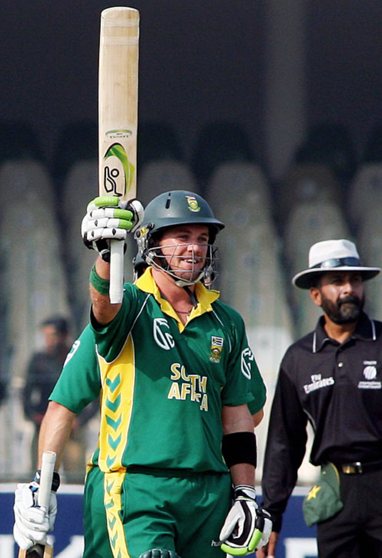 AB de Villiers celebrates his century, Pakistan v South Africa, 1st ODI, Lahore, October 18, 2007