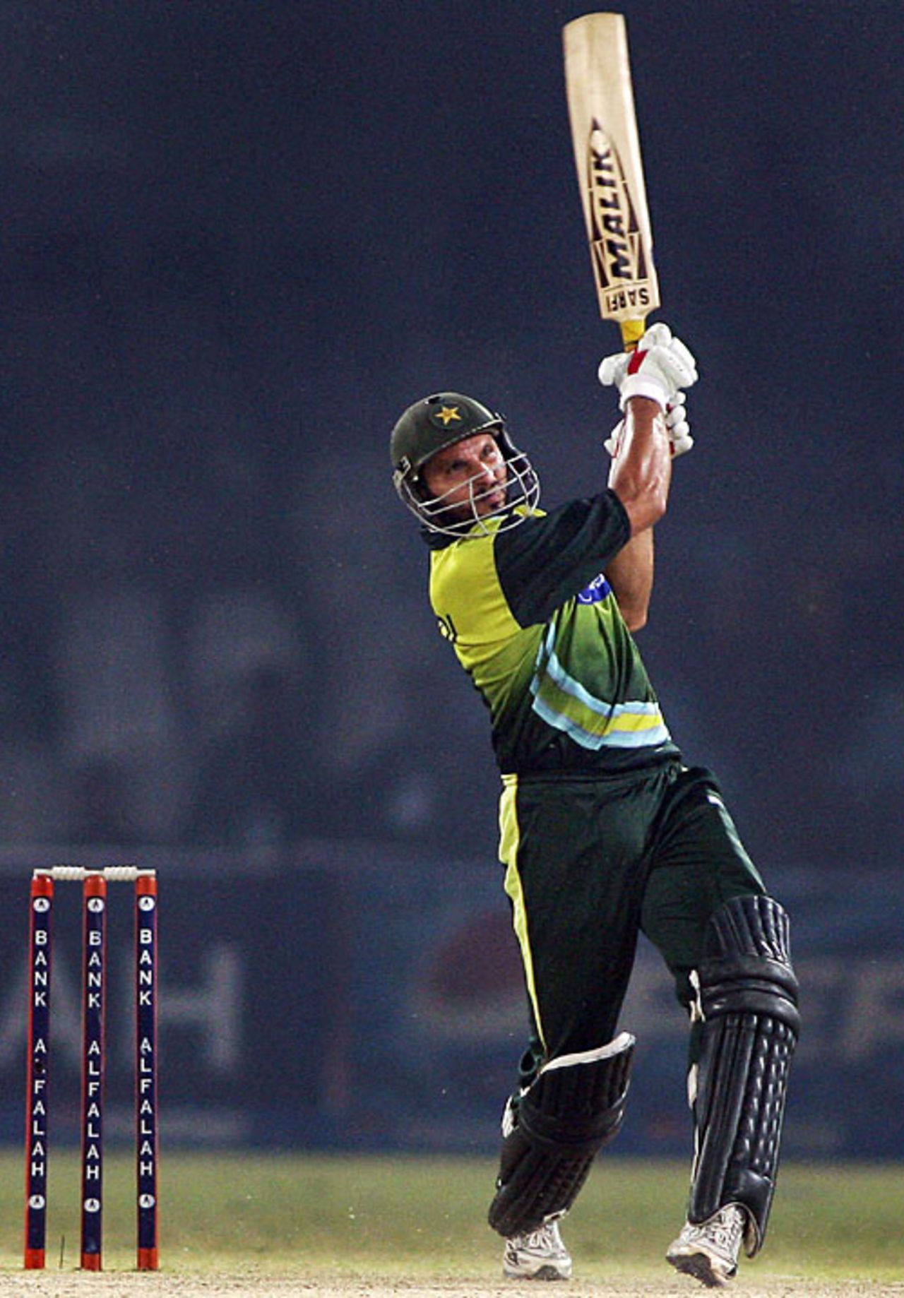 Shahid Afridi hits over the long-on boundary, Pakistan v South Africa, 1st ODI, Lahore, October 18, 2007