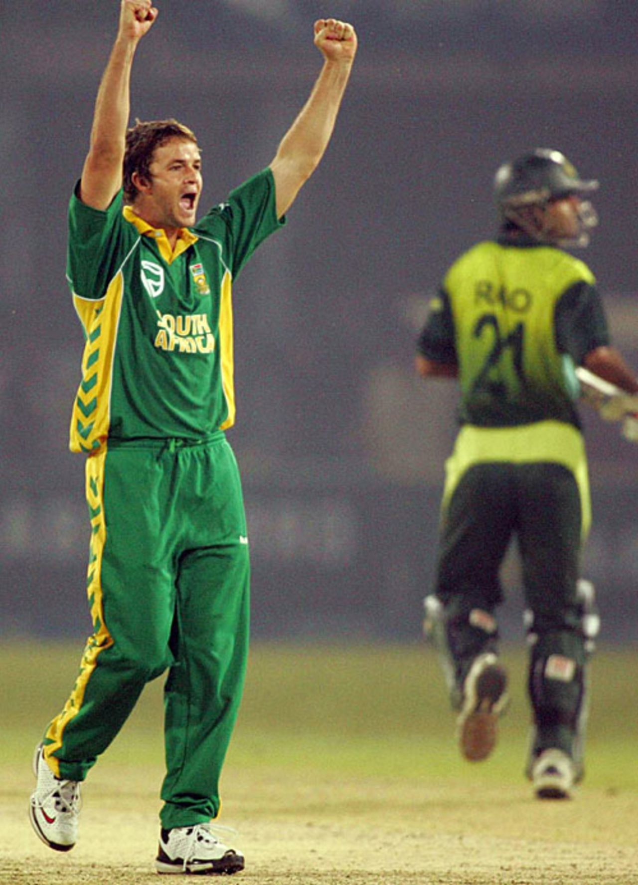 Albie Morkel celebrates after dismissing Shahid Afridi, Pakistan v South Africa, 1st ODI, Lahore, October 18, 2007