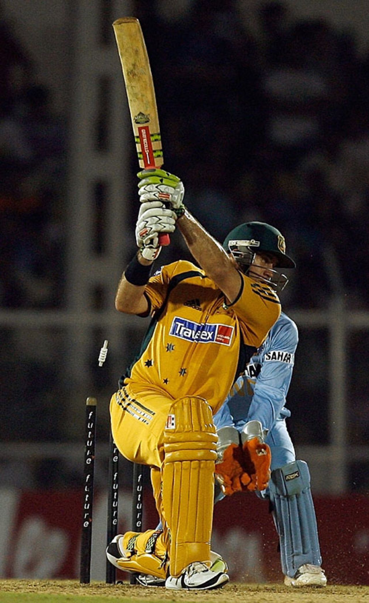 Matthew Hayden is bowled by Harbhajan Singh, India v Australia, Twenty20 international, Mumbai, October 20, 2007