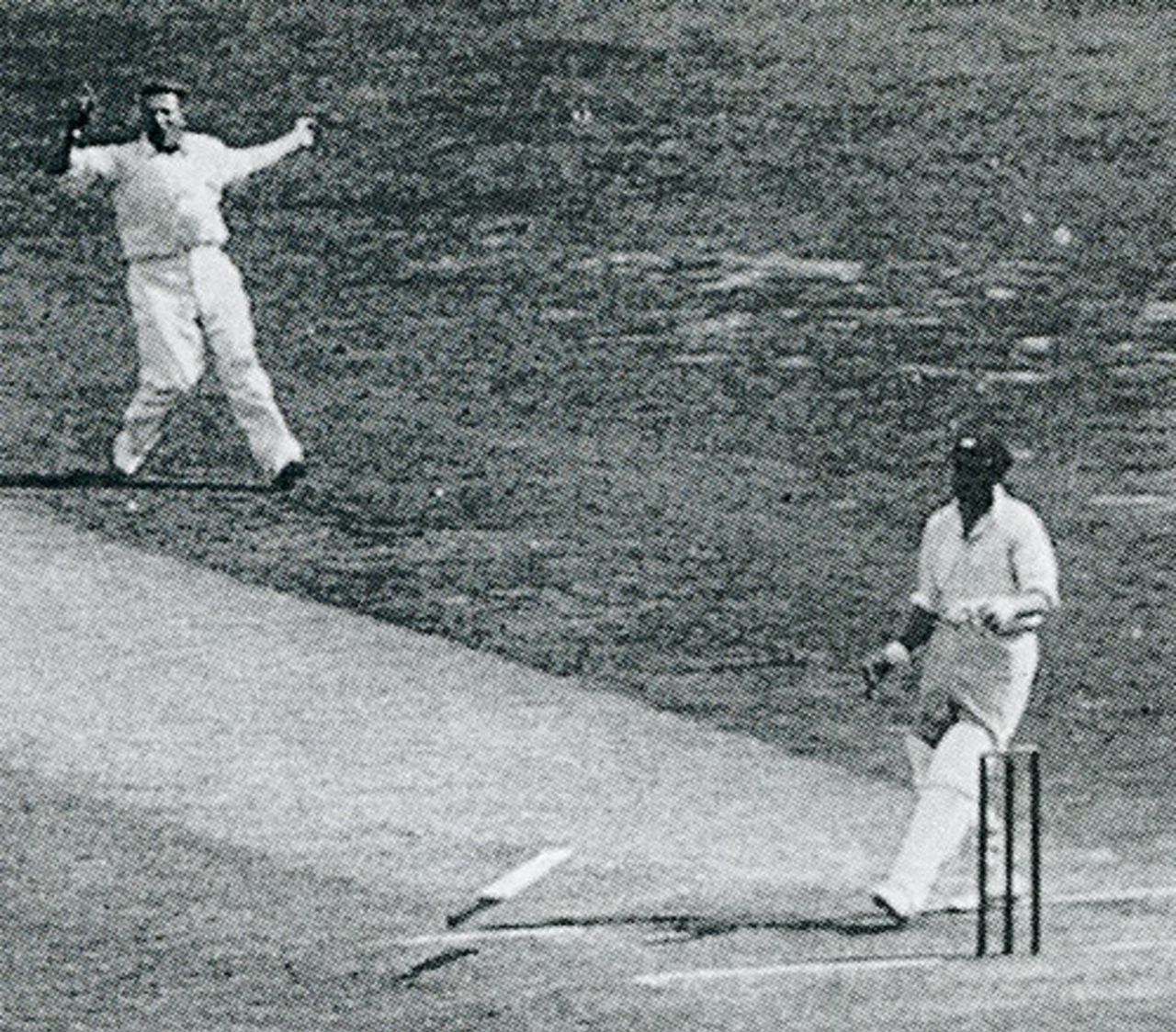 Bill Woodfull drops his bat after being hit by  Harold Larwood, Australia v England, 3rd Test, Adelaide, January 14, 1933