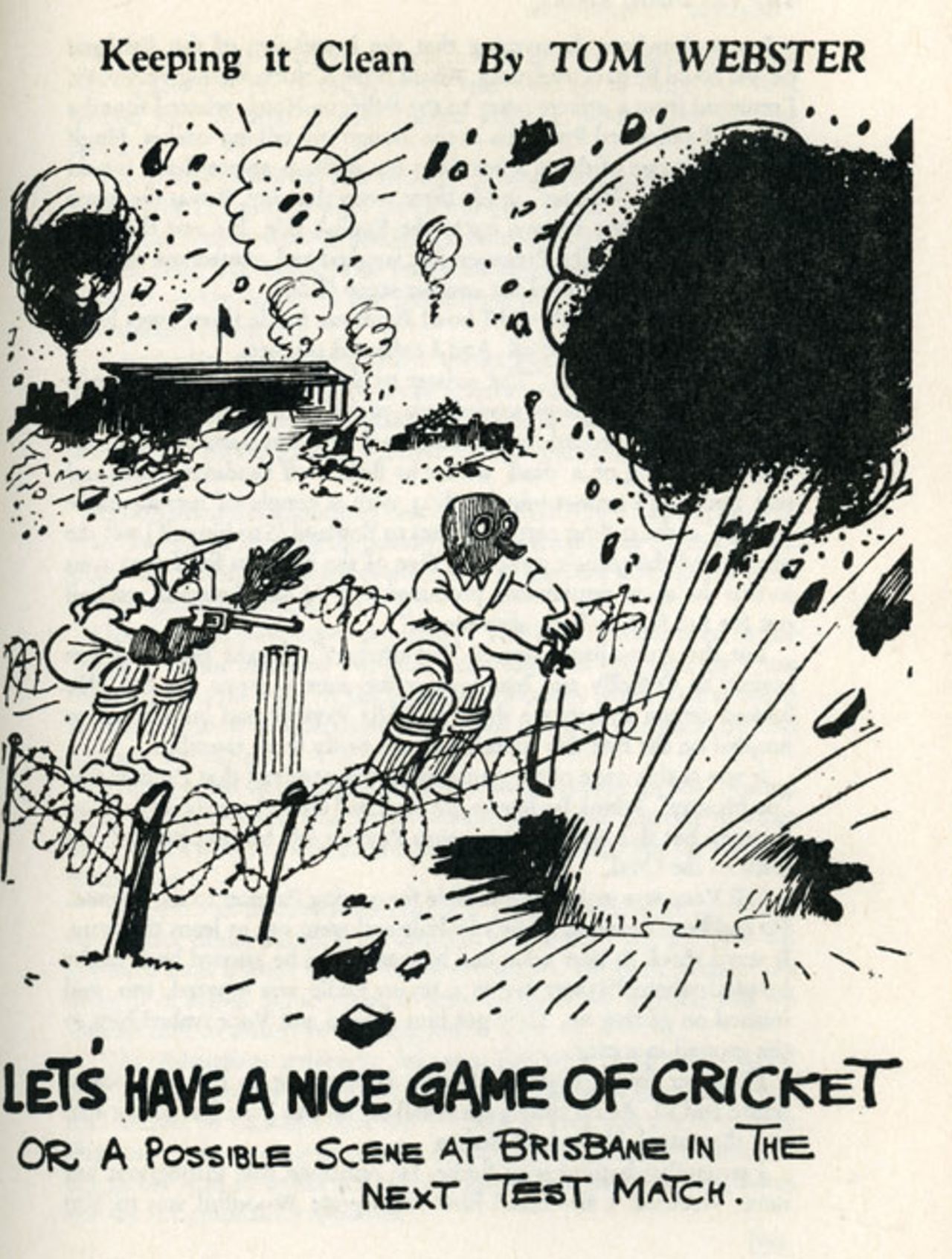 Tom Webster in <I>The Daily Express</I> with a view of Bodyline, Australia v England, 4th Test, Brisbane, February 6, 1933