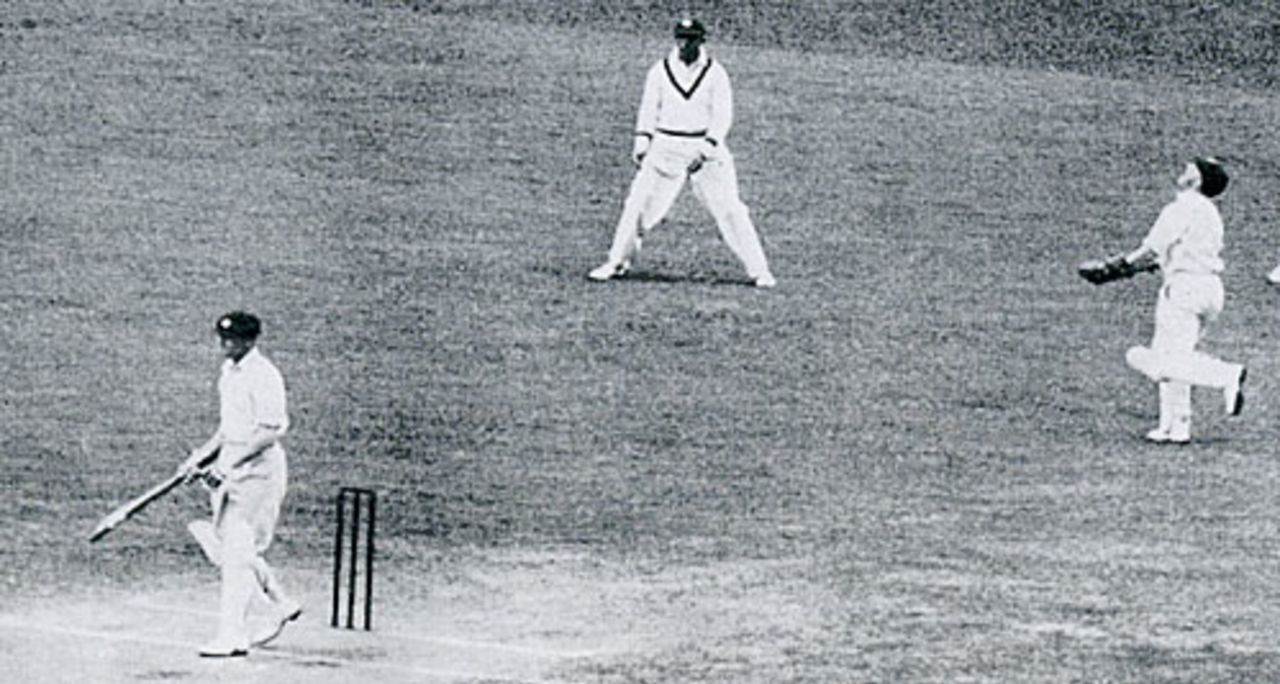 Bill Woodfull is caught by George Duckworth off Harold Larwood for 0, Australian XI v MCC, MCG, November 22, 1932