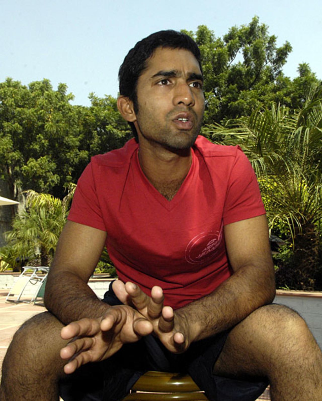 Dinesh Karthik talks to reporters during the Challenger Trophy, Ahmedabad, October 26, 2007