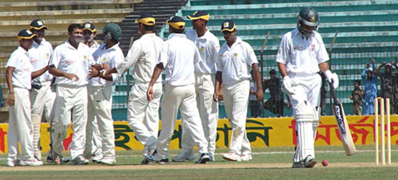 Chittagong players celebrate the dismissal of Habibul Bashar, Khulna Division v Chittagong Division, National Cricket League, October 26, 2007
