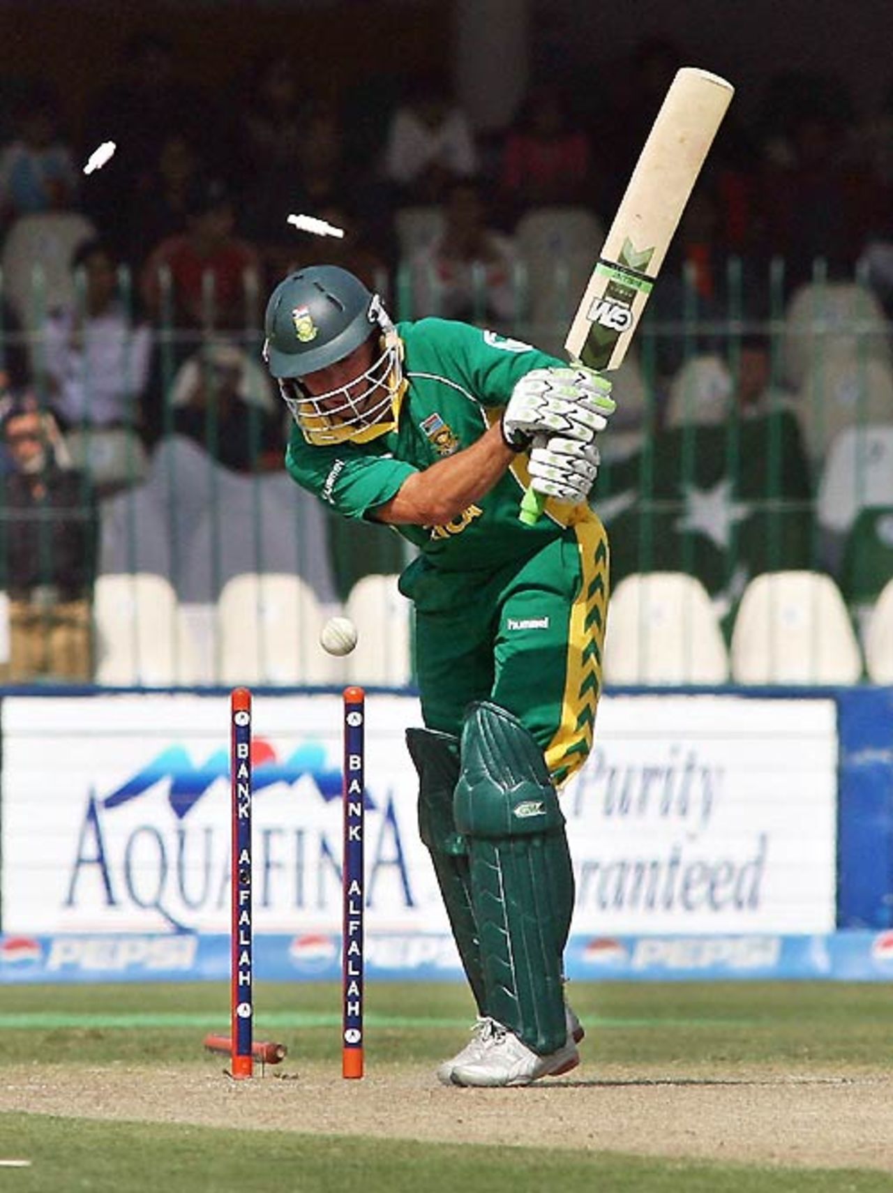 Herschelle Gibbs has his middle stump flattened by Iftikhar Anjum, Pakistan v South Africa, 5th ODI, Lahore