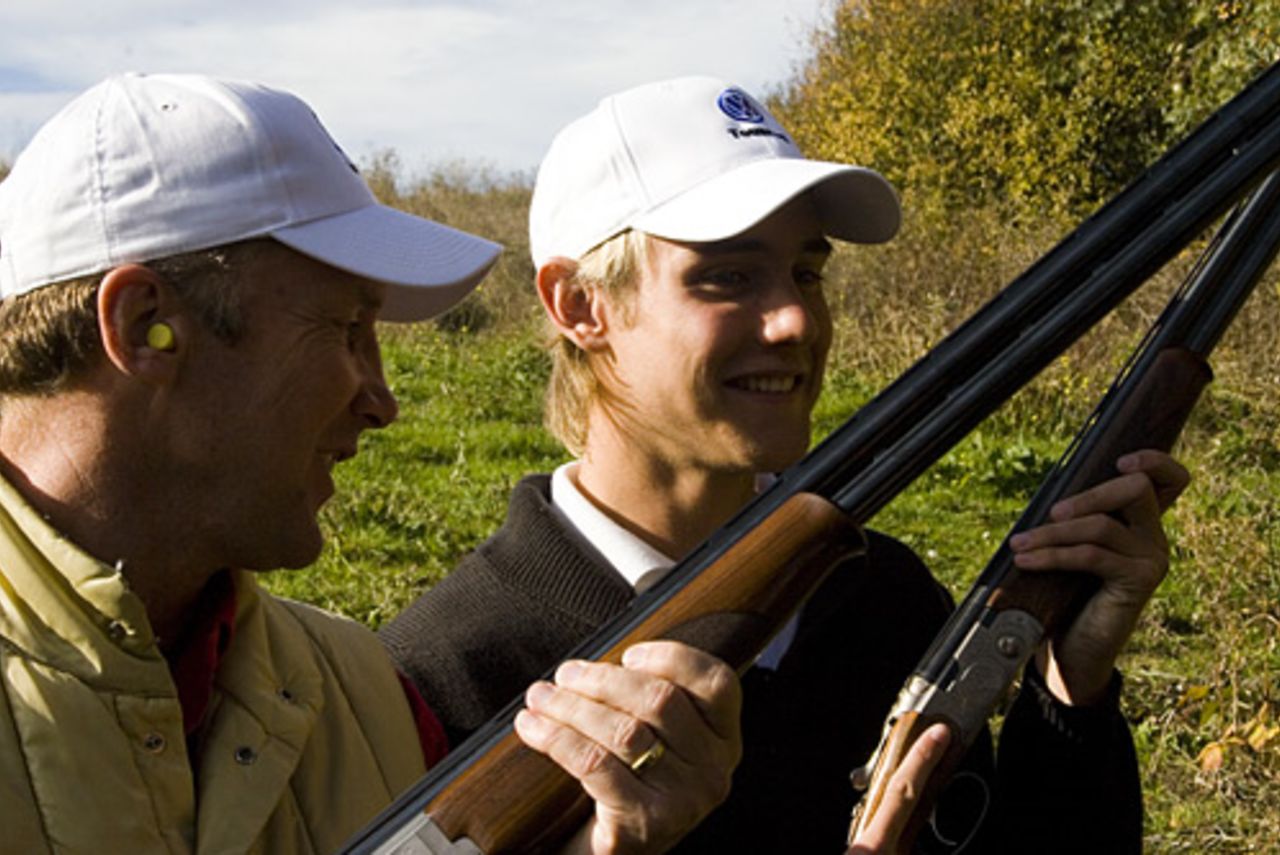 Have gun; will shoot. Chris and Stuart Broad prepare to go head-to-head, West London Shooting School, November 1, 2007