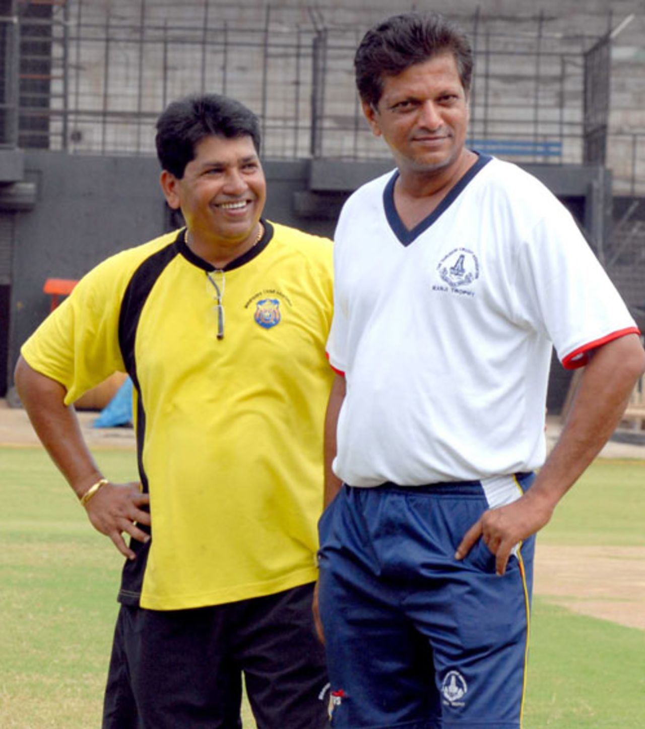 Chandrakant Pandit and WV Raman, former India players now coaching Maharashtra and Tamil Nadu respectively, pose for photographers at a training session on the eve of their match, Tamil Nadu v Maharashtra, Ranji Trophy Super League, 1st round, Chennai, November 2, 2007
