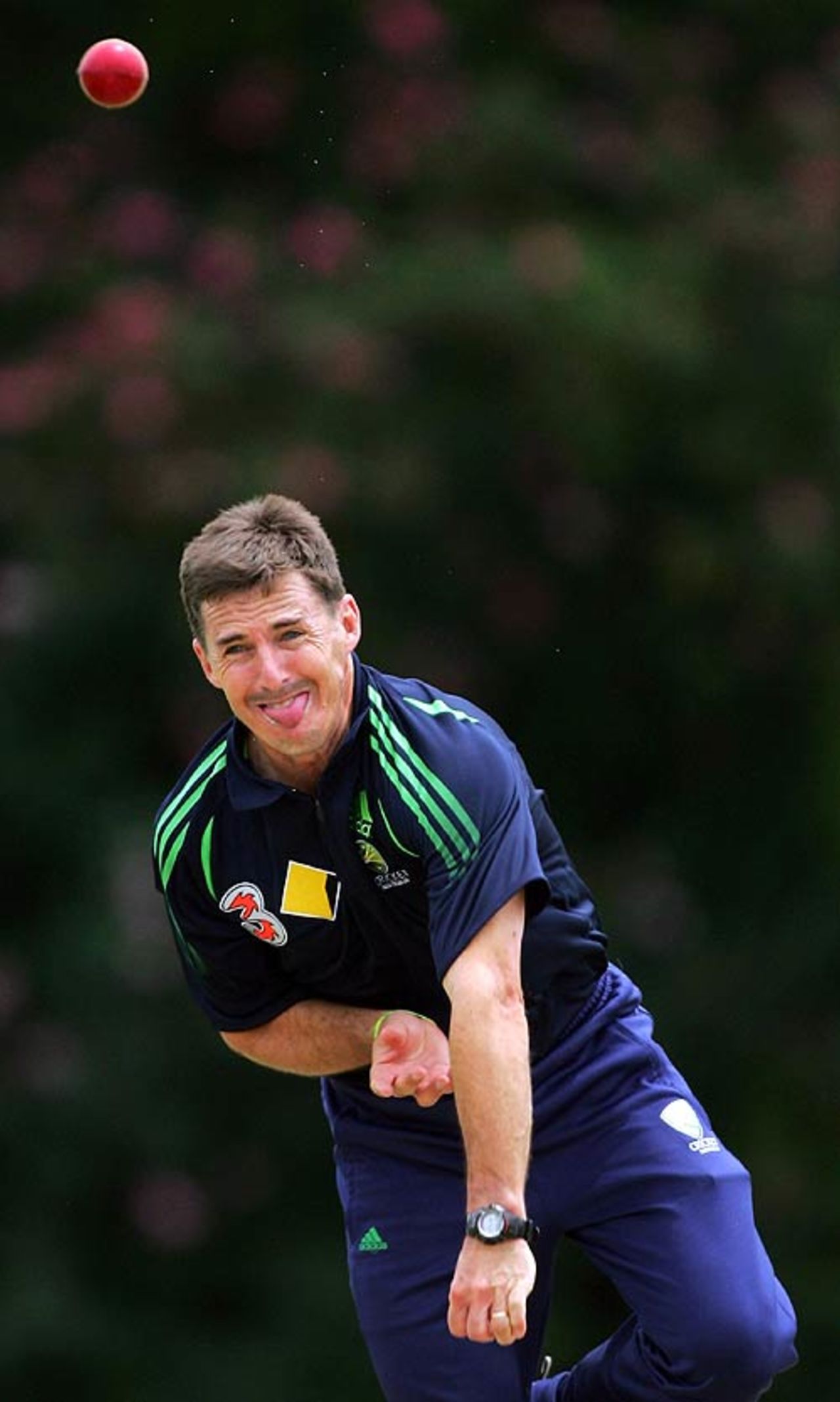 Brad Hogg bowls at Australia's practice session, Allan Border Field, Brisbane, November 5, 2007