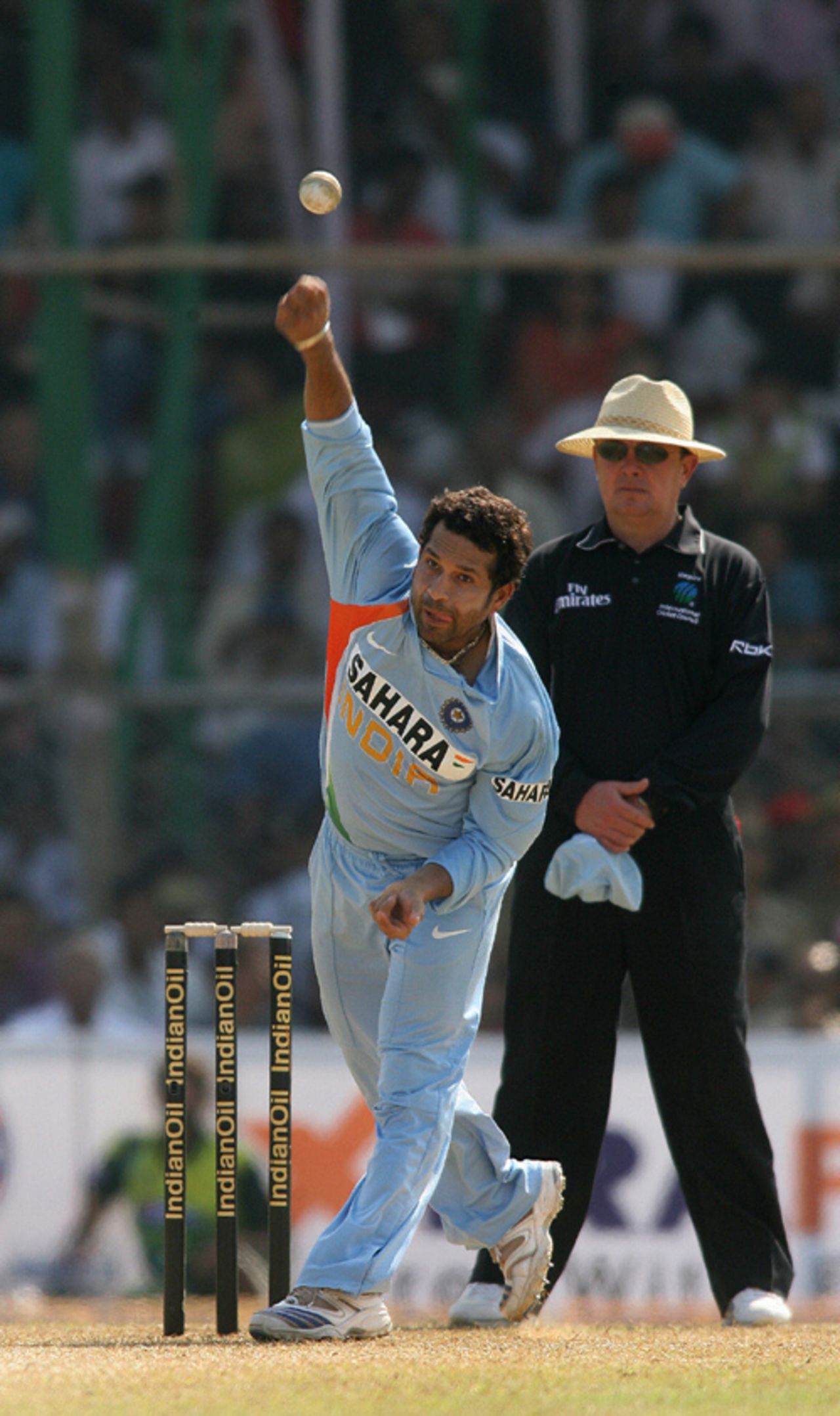 Sachin Tendulkar dismissed Shahid Afridi and Shoaib Malik during his five-over spell, India v Pakistan, 1st ODI, Guwahati, November 5, 2007