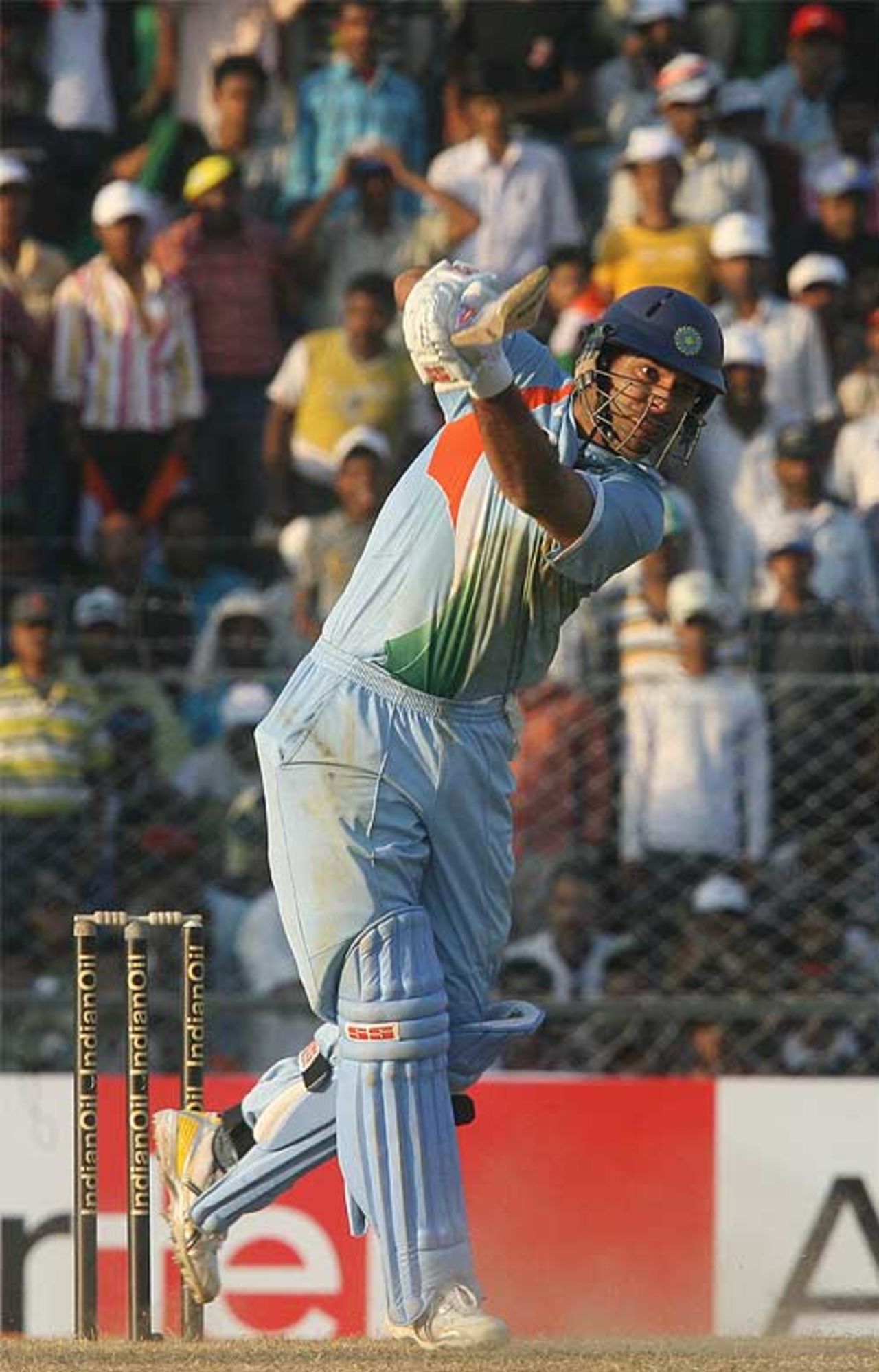 Yuvraj Singh hammers one straight down the ground, India v Pakistan, 1st ODI, Guwahati, November 5, 2007