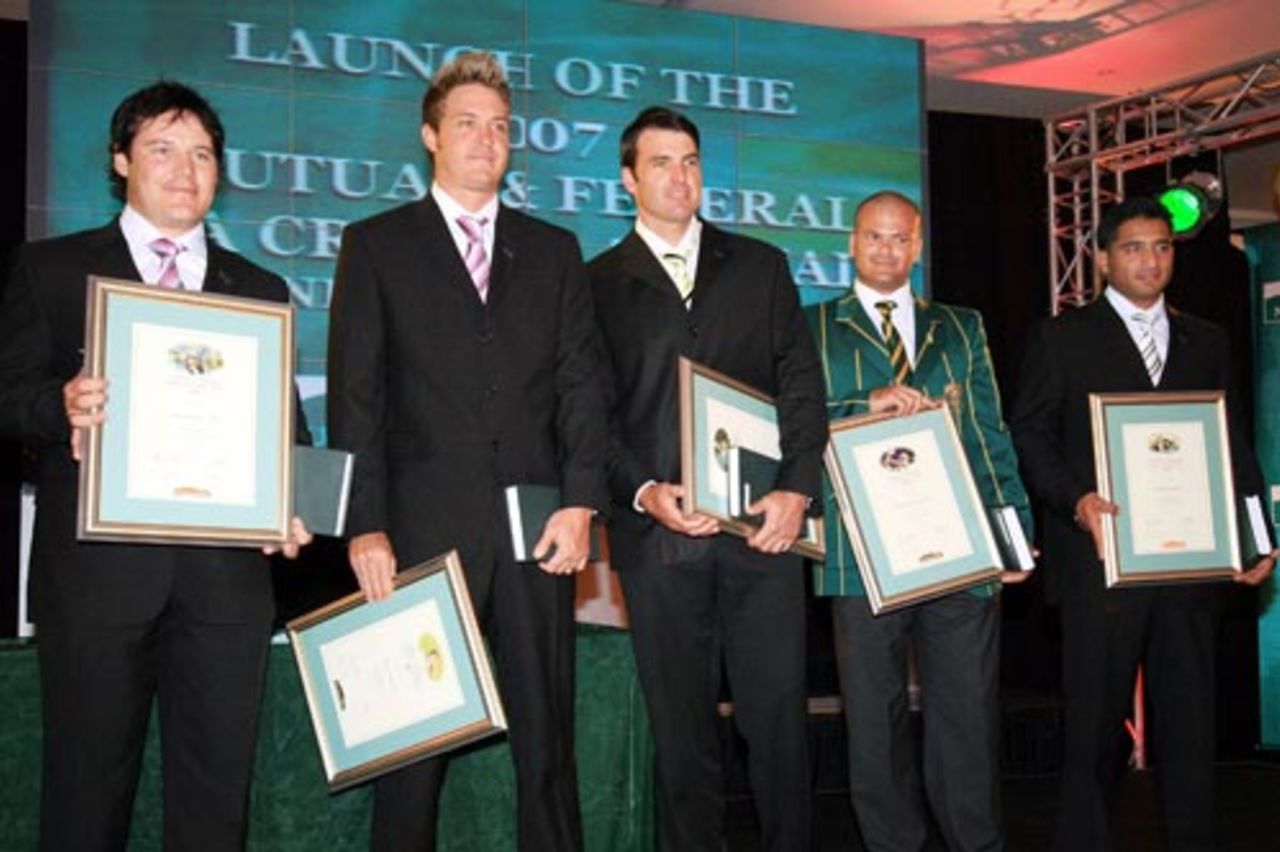 The RSA five players of the year - Morne van Wyk, Paul Harris, Justin Kemp, Charl Langeveldt, Gulam Bodi, Johannesburg, November 5, 2007