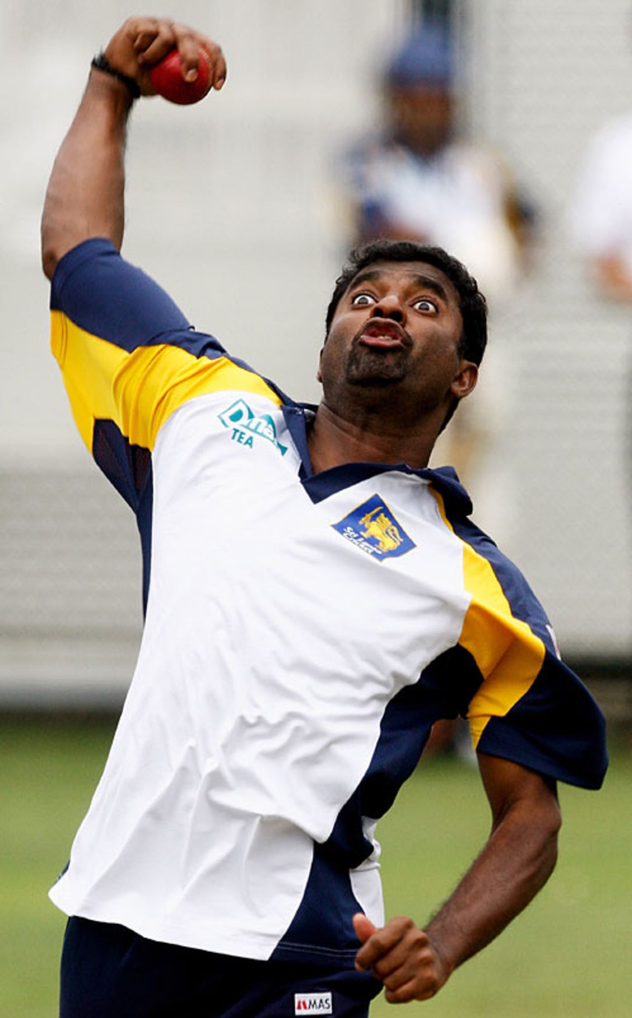 Muttiah Muralitharan bowls at a net session, Brisbane, November 7, 2007